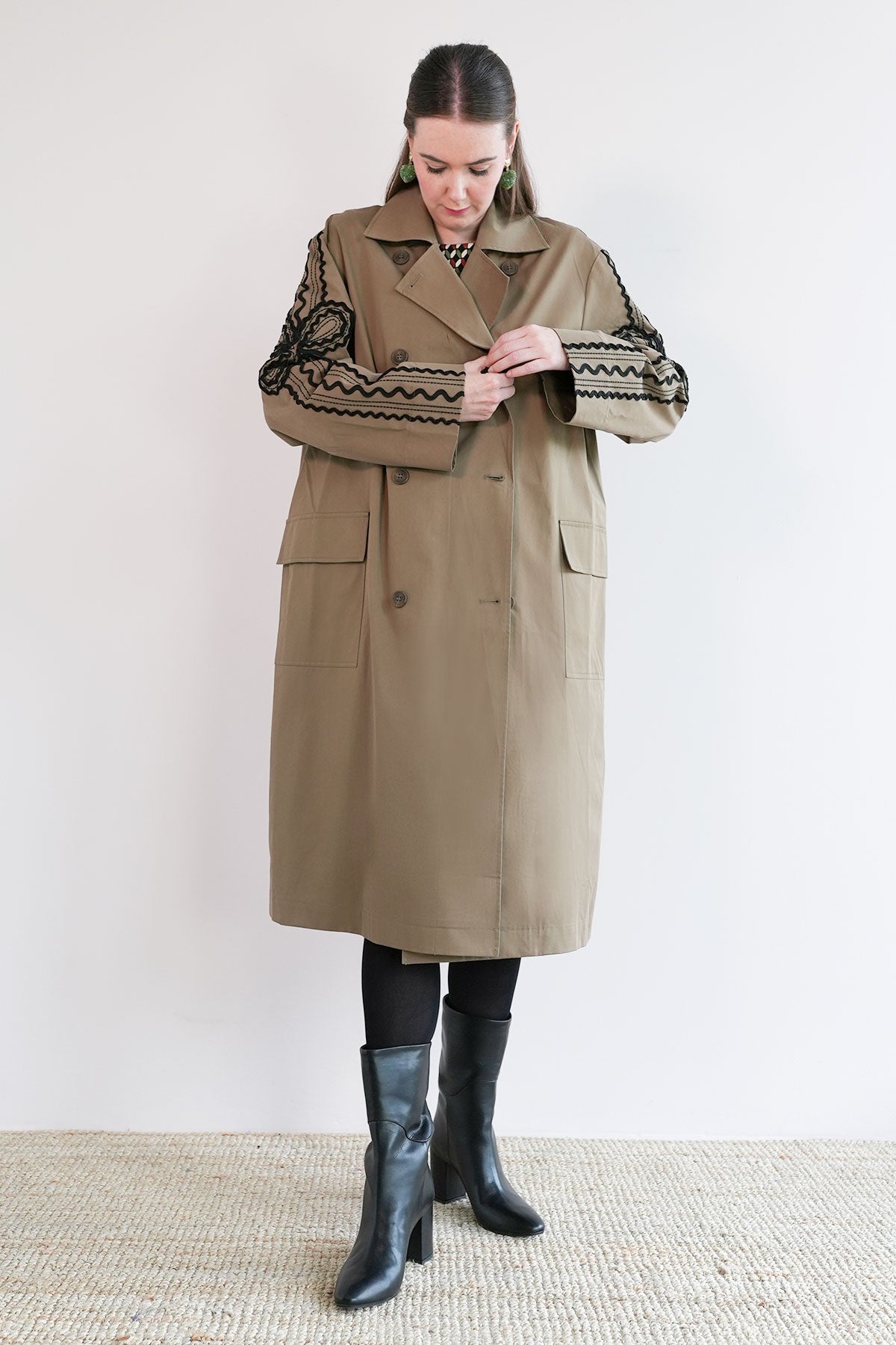 Bestickter Oversize Baumwollmantel