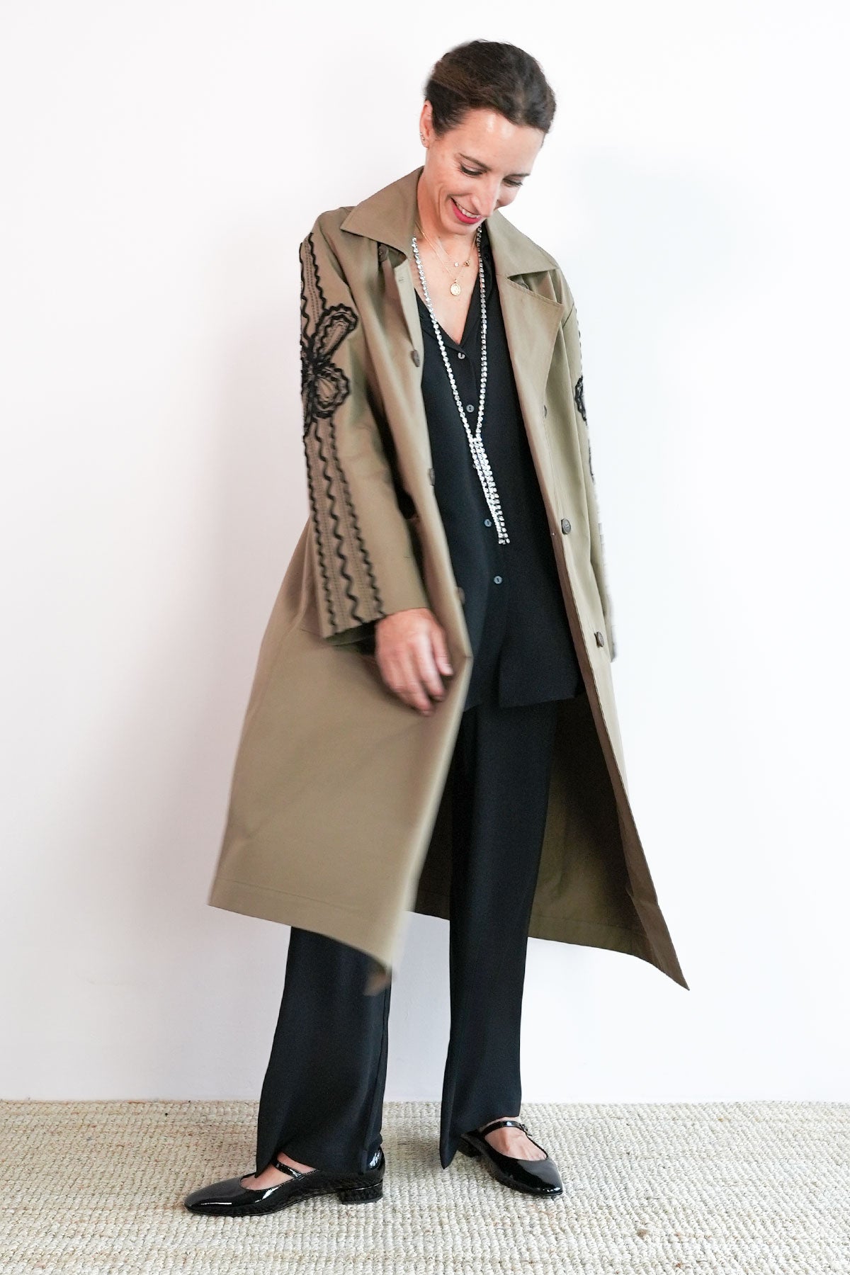 Bestickter Oversize Baumwollmantel