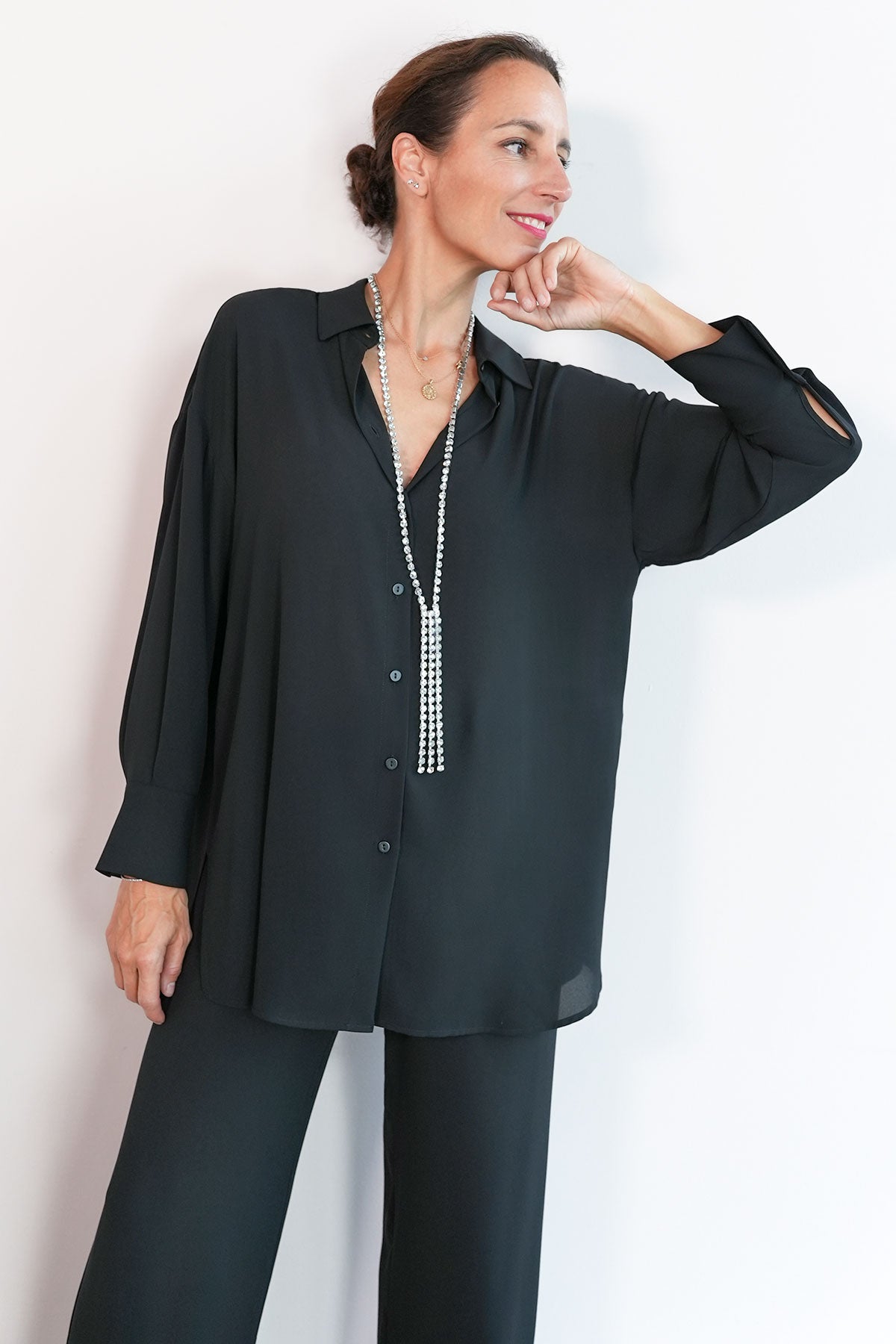 Longbluse aus Viskose Crepe