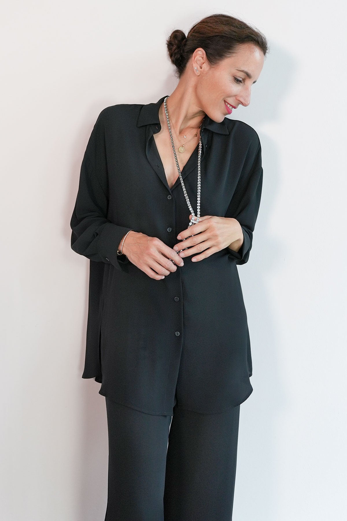 Longbluse aus Viskose Crepe