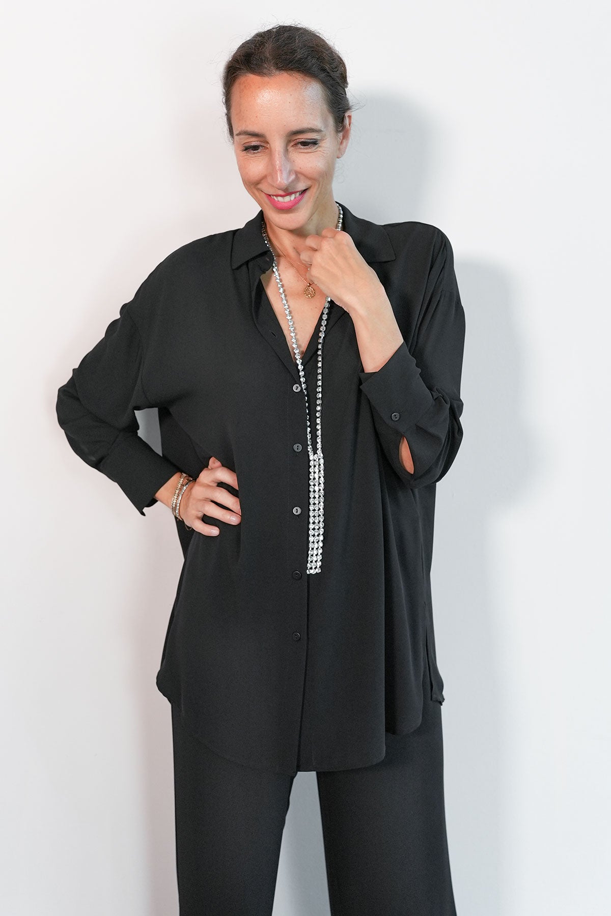 Longbluse aus Viskose Crepe