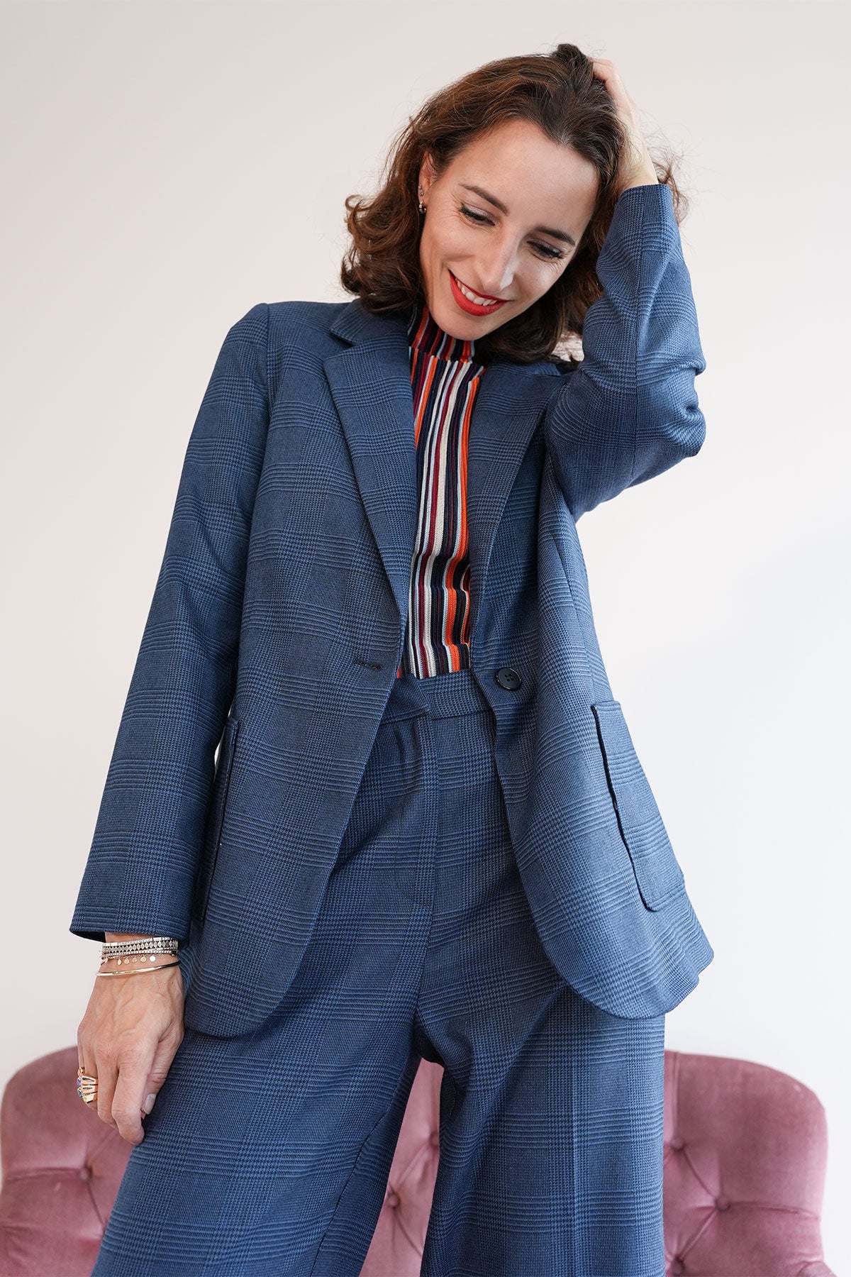 Glencheck Blazer aus Flanellstretch