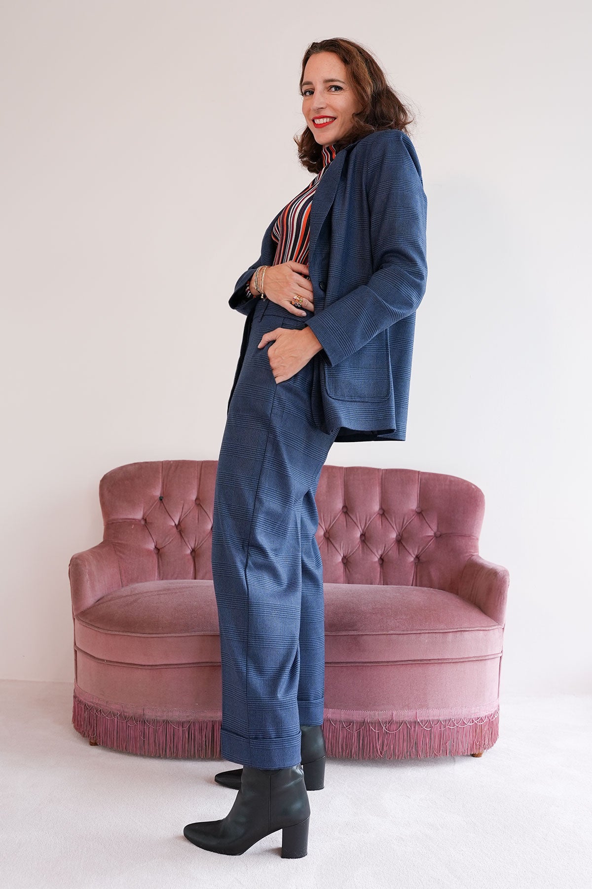 Glencheck Blazer aus Flanellstretch