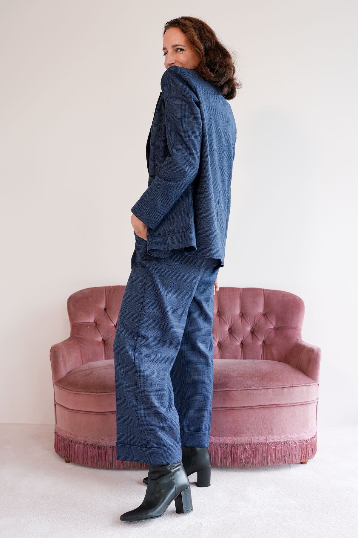 Glencheck Blazer aus Flanellstretch