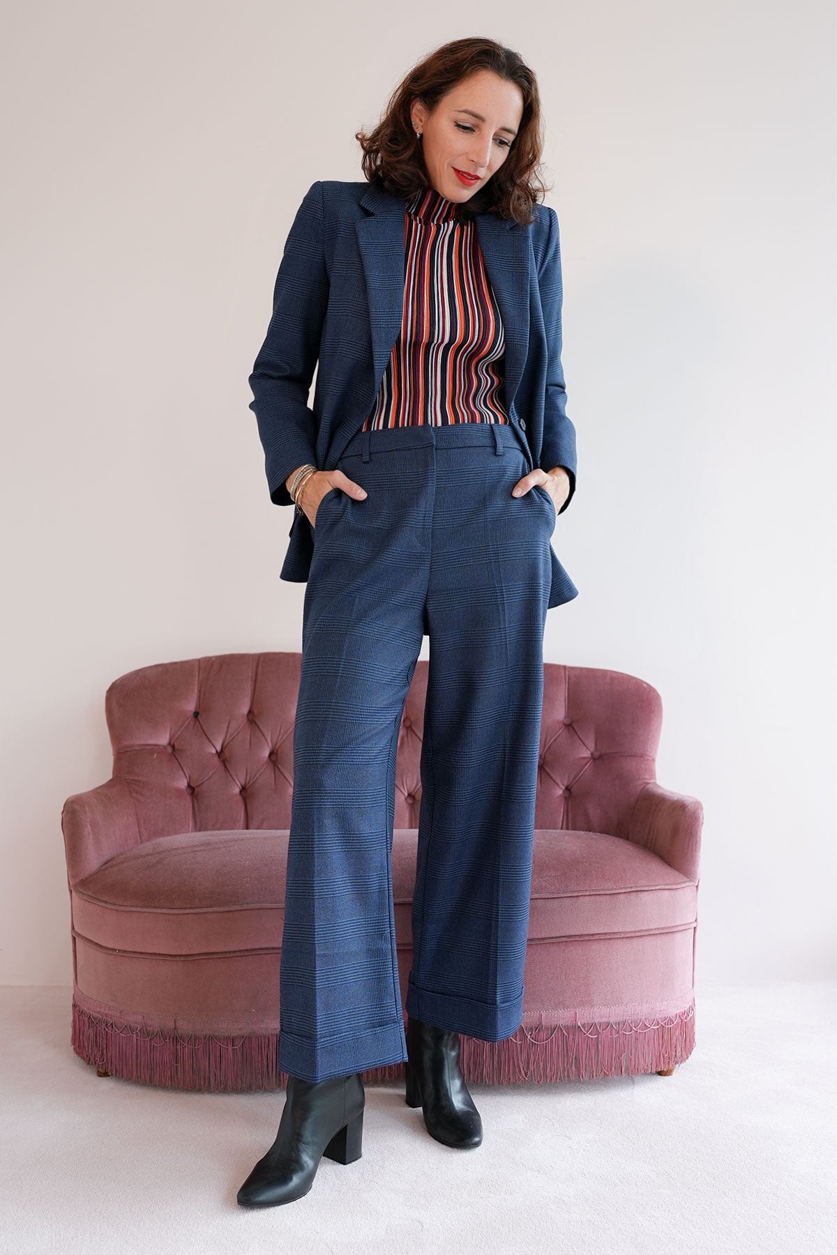 Glencheck Blazer aus Flanellstretch