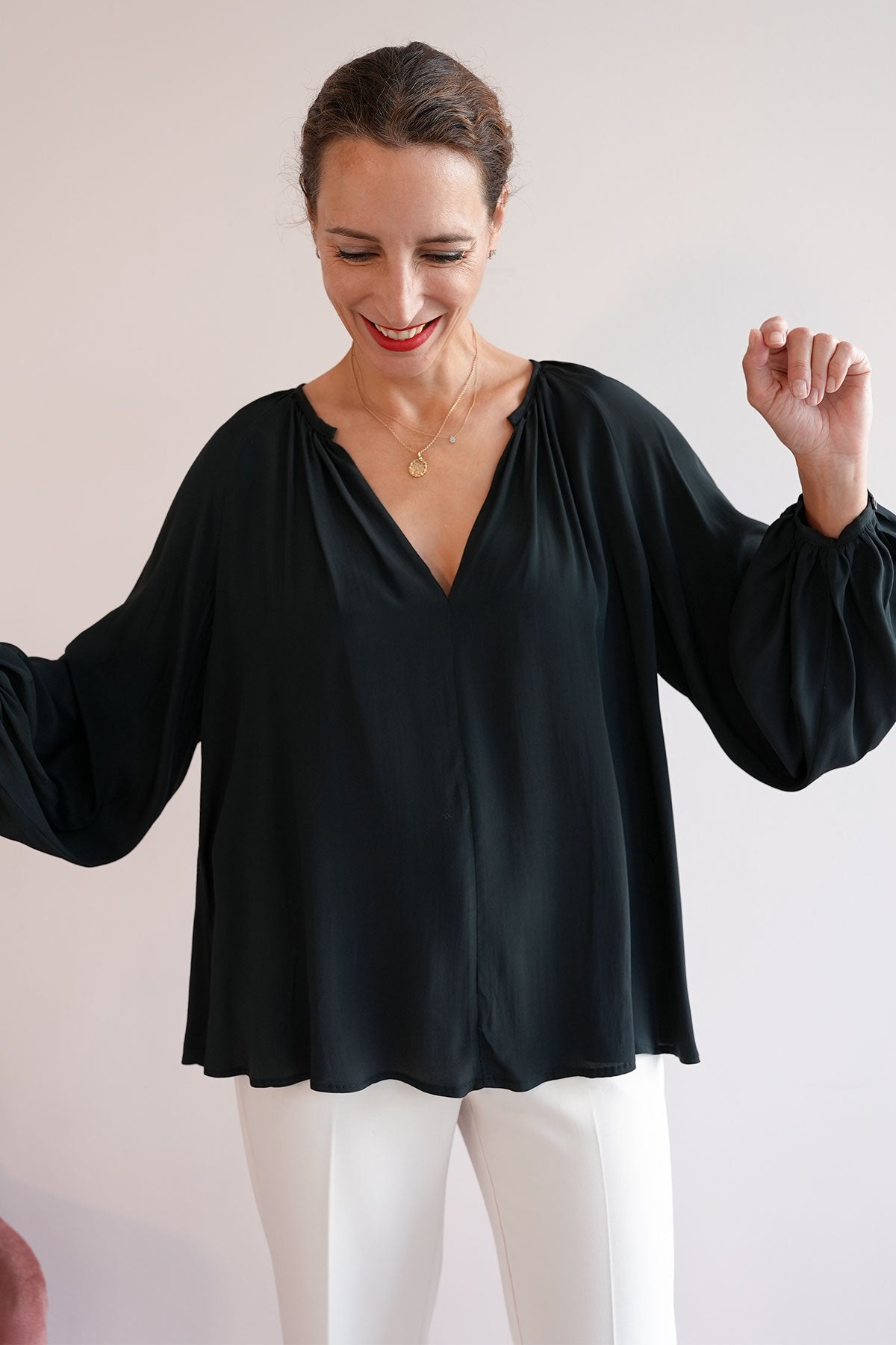 Edle Ballonarm-Bluse aus Seidenmix