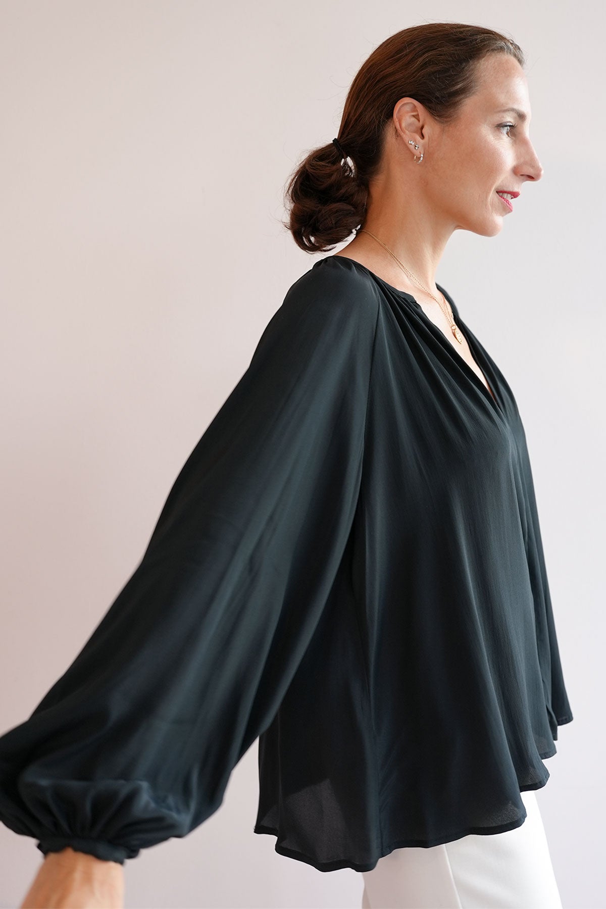 Edle Ballonarm-Bluse aus Seidenmix