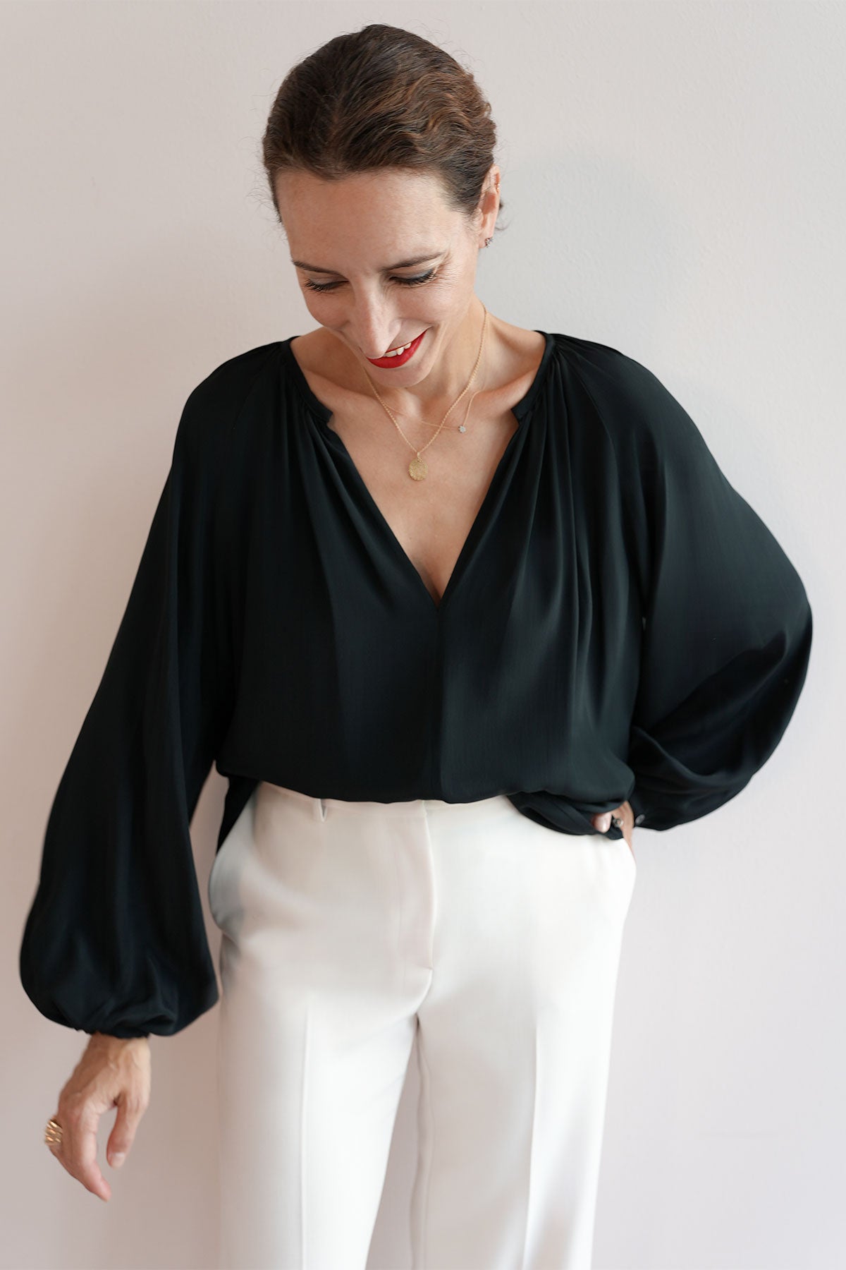 Edle Ballonarm-Bluse aus Seidenmix