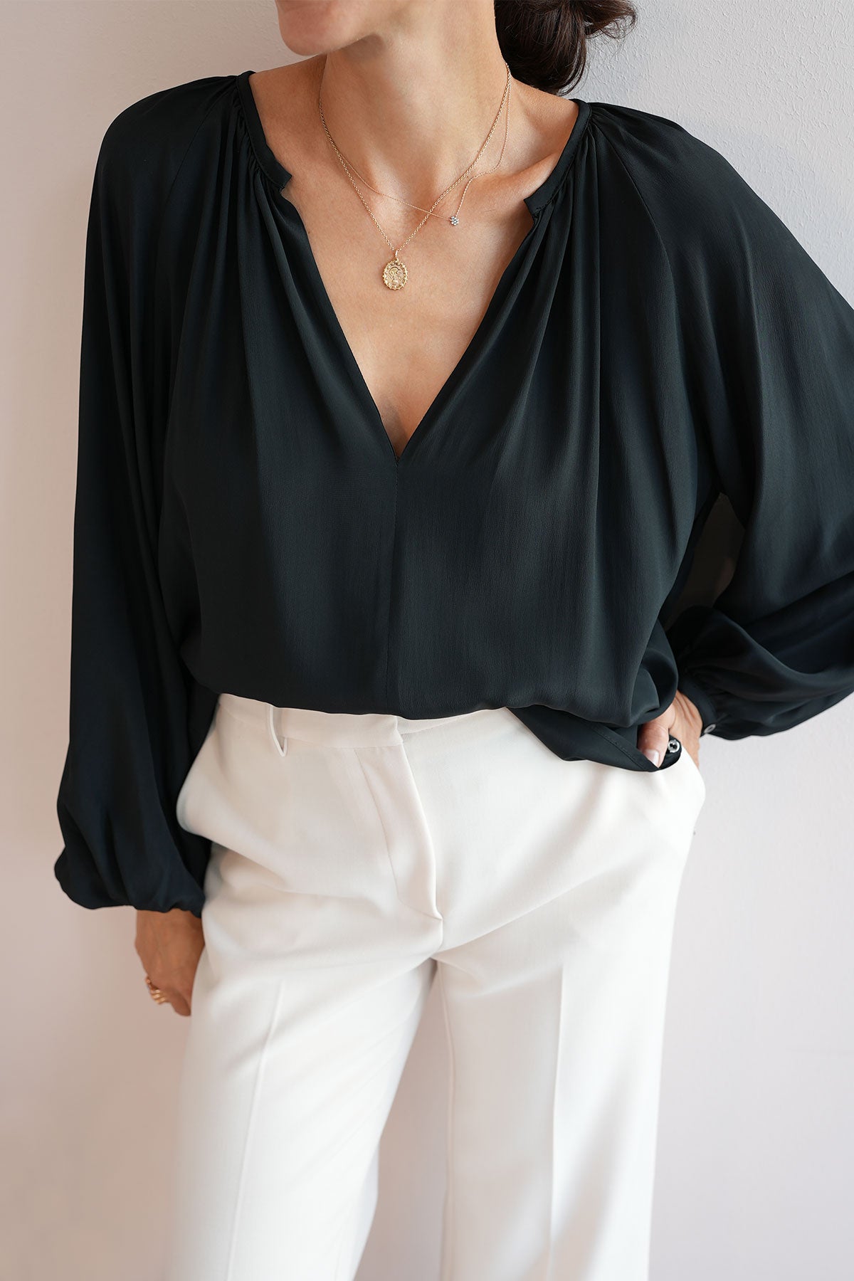 Edle Ballonarm-Bluse aus Seidenmix