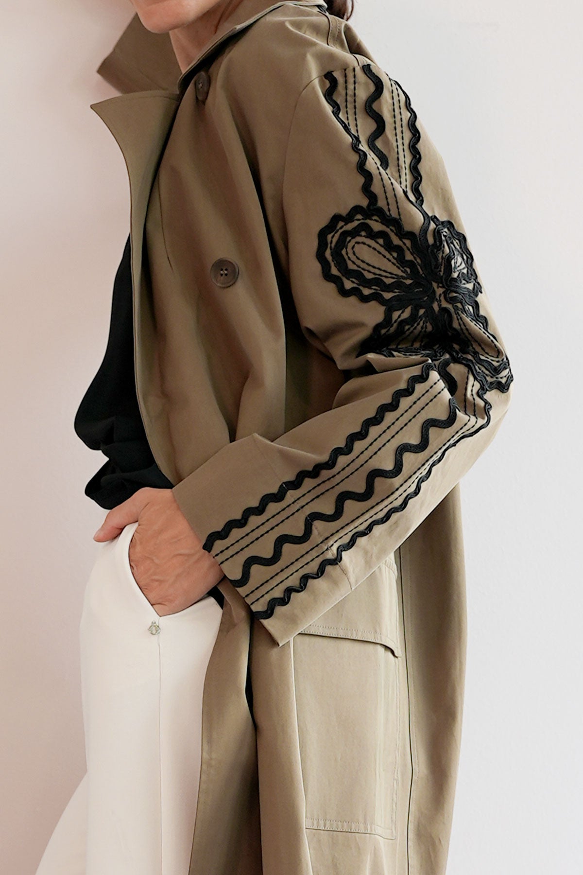Bestickter Oversize Baumwollmantel
