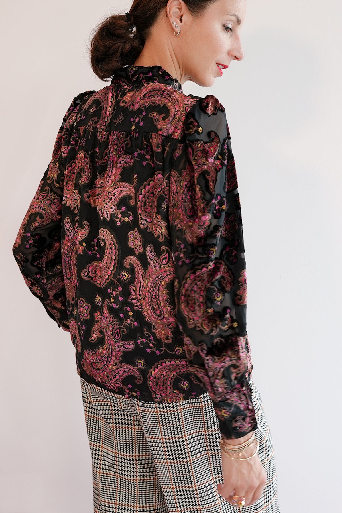Paisley Jacquardbluse mit Samtdetails