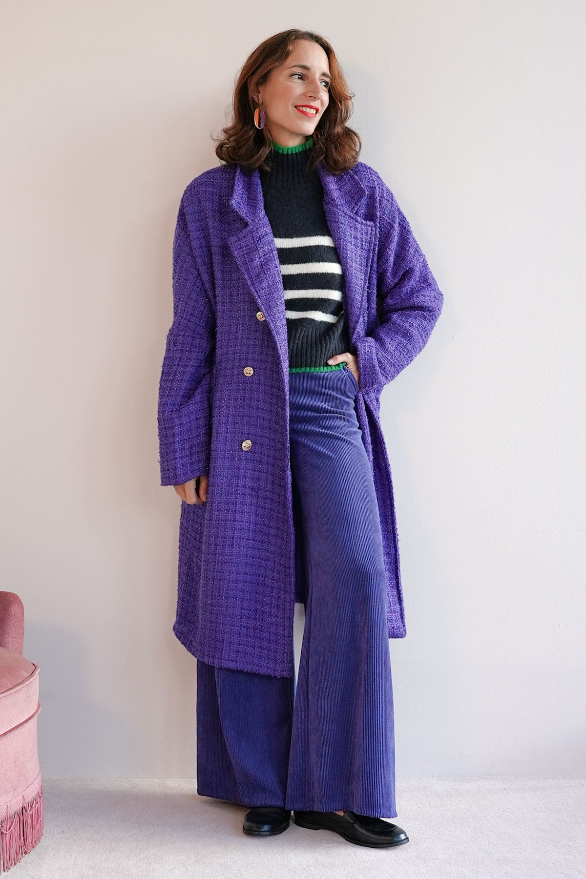 Mantel aus Lurex Bouclé Lila
