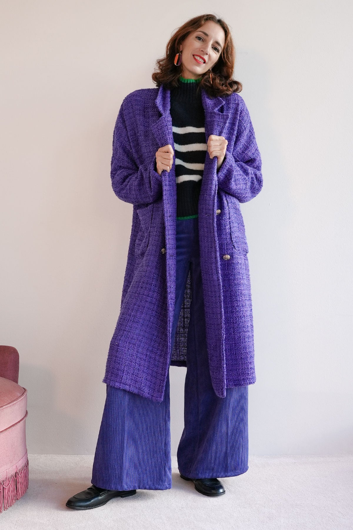 Mantel aus Lurex Bouclé Lila