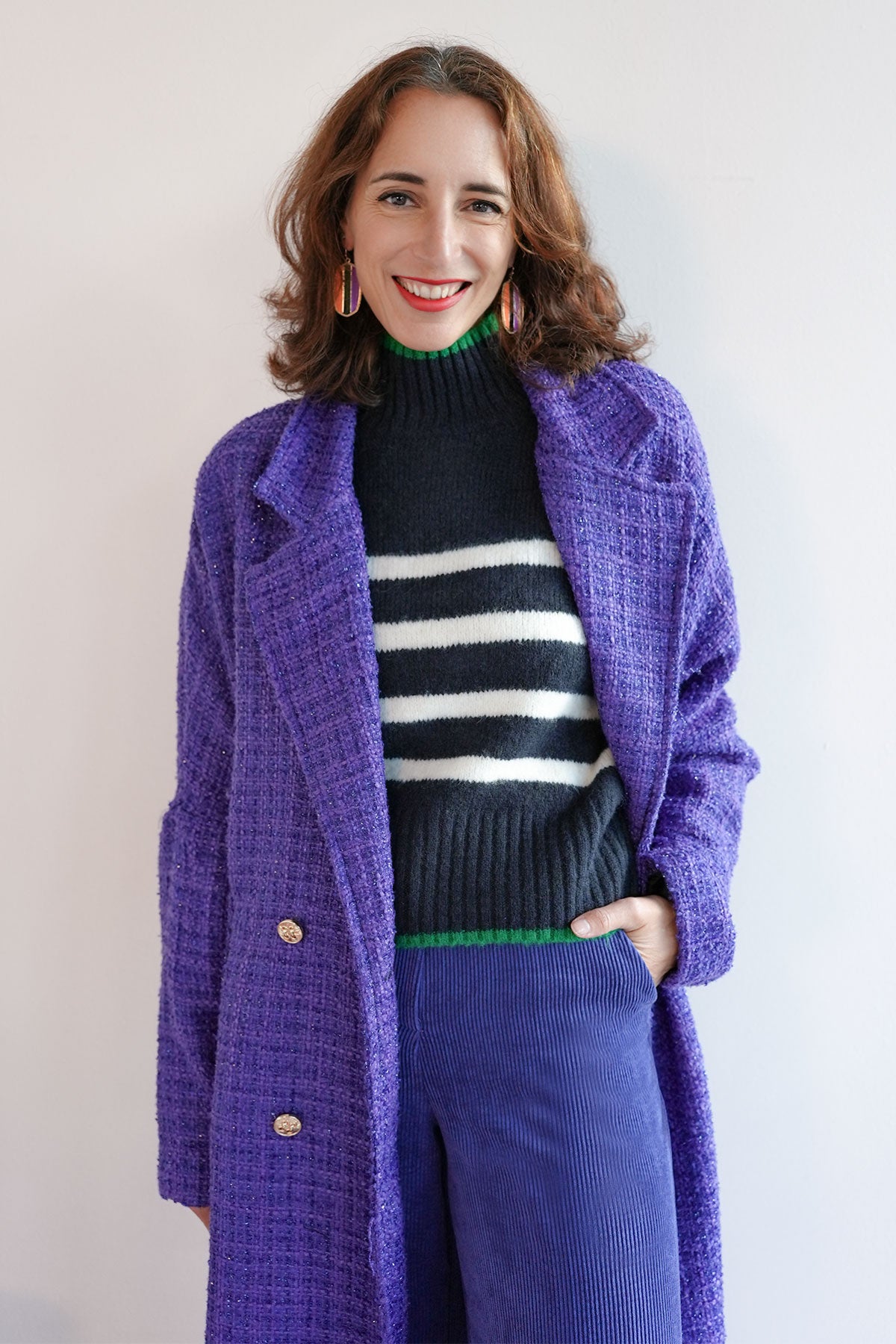 Mantel aus Lurex Bouclé Lila