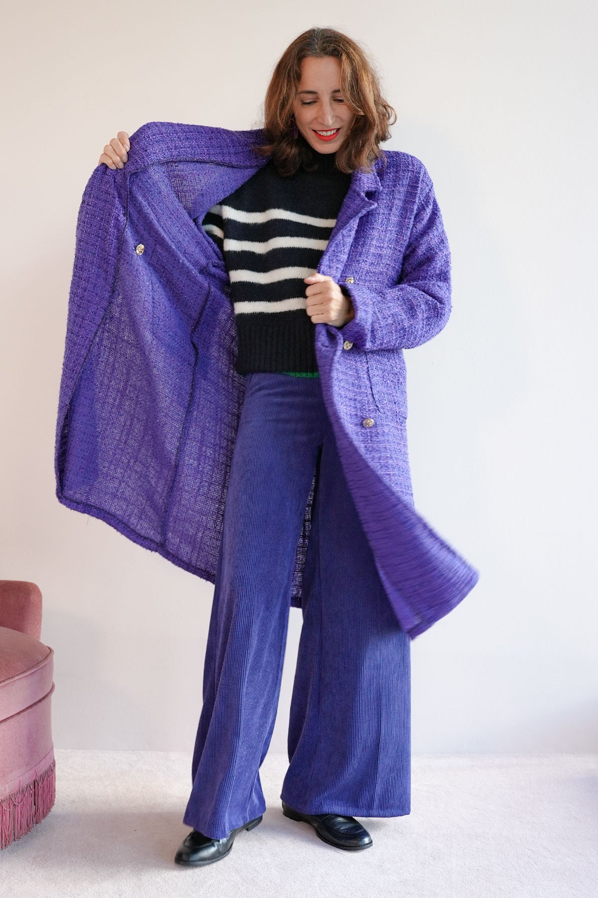 Mantel aus Lurex Bouclé Lila