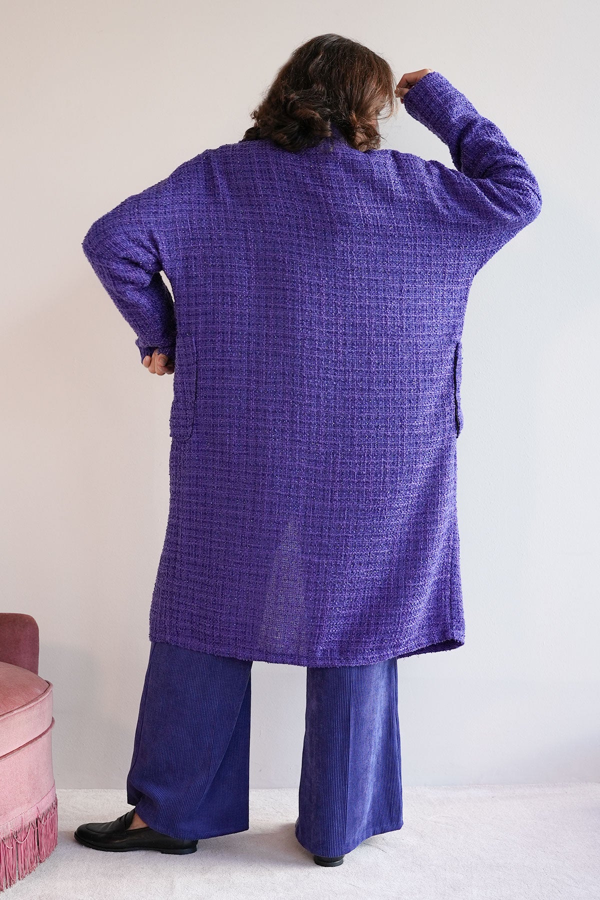 Mantel aus Lurex Bouclé Lila