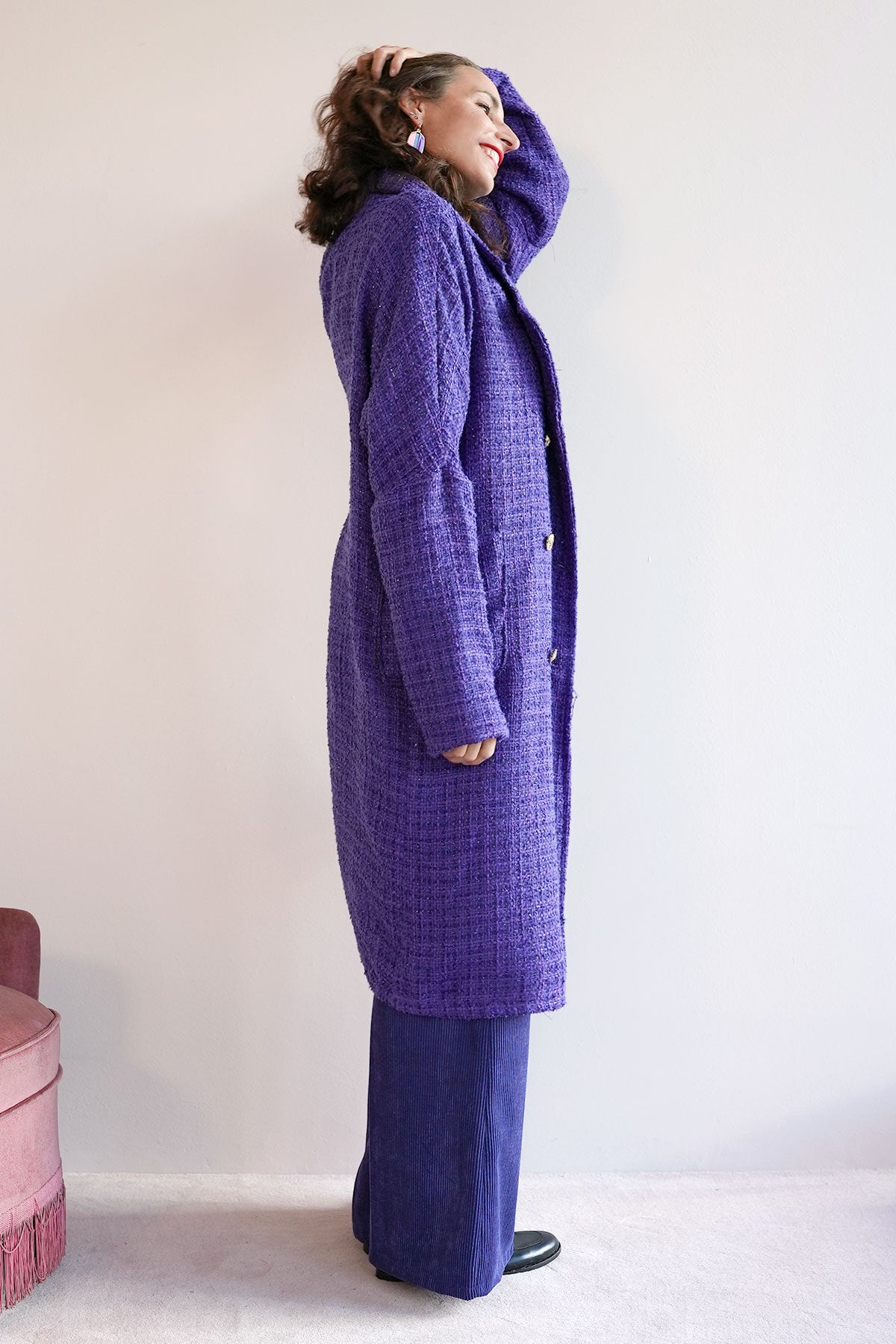 Mantel aus Lurex Bouclé Lila