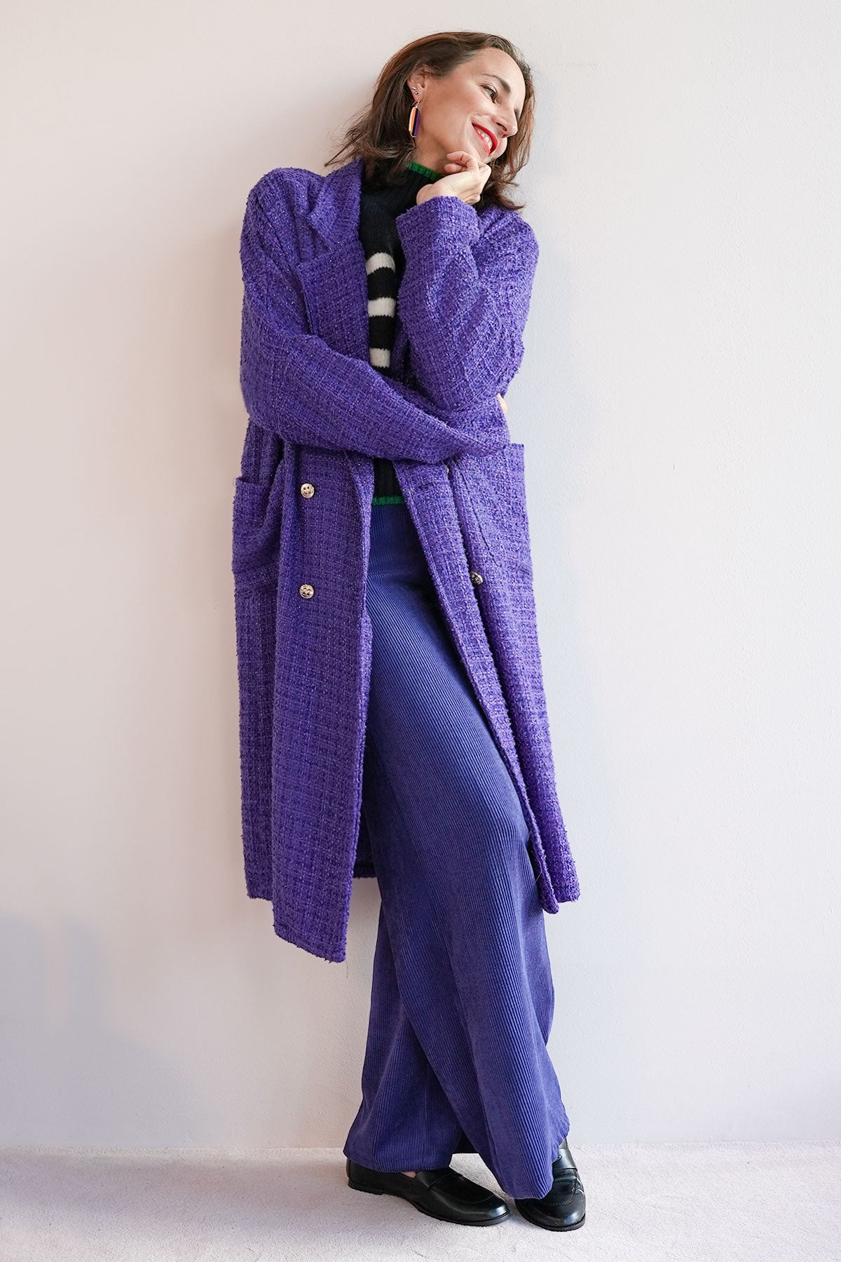 Mantel aus Lurex Bouclé Lila