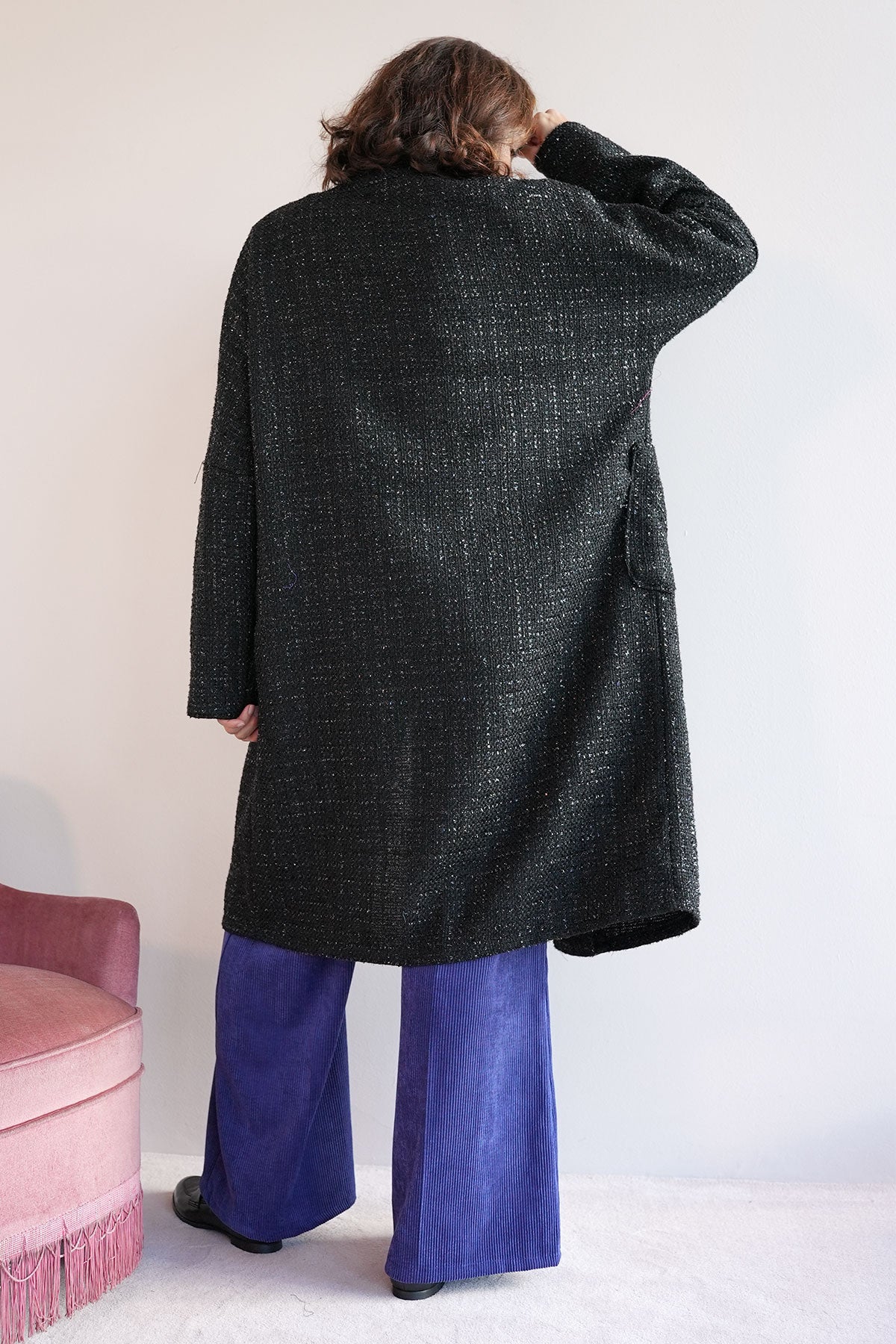 Mantel aus Lurex Bouclé Schwarz