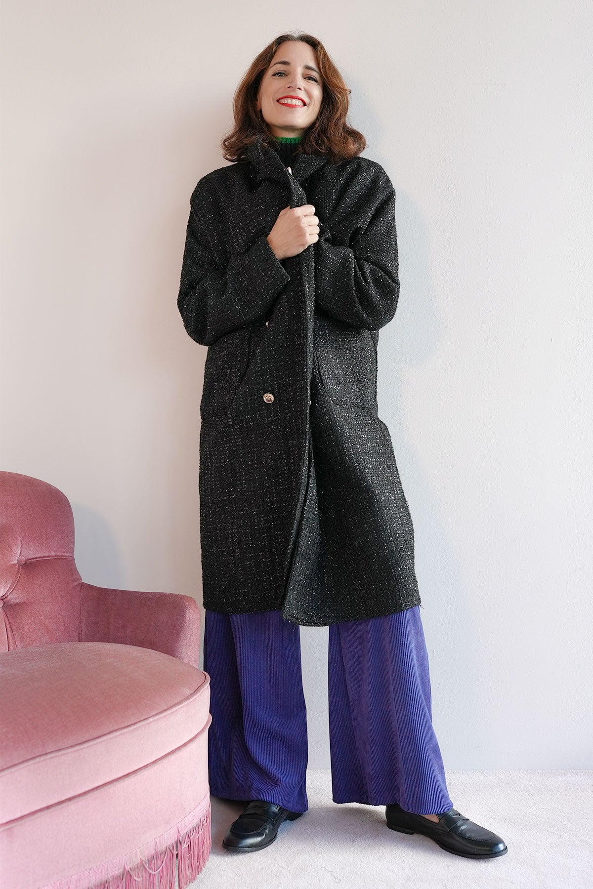 Mantel aus Lurex Bouclé Schwarz