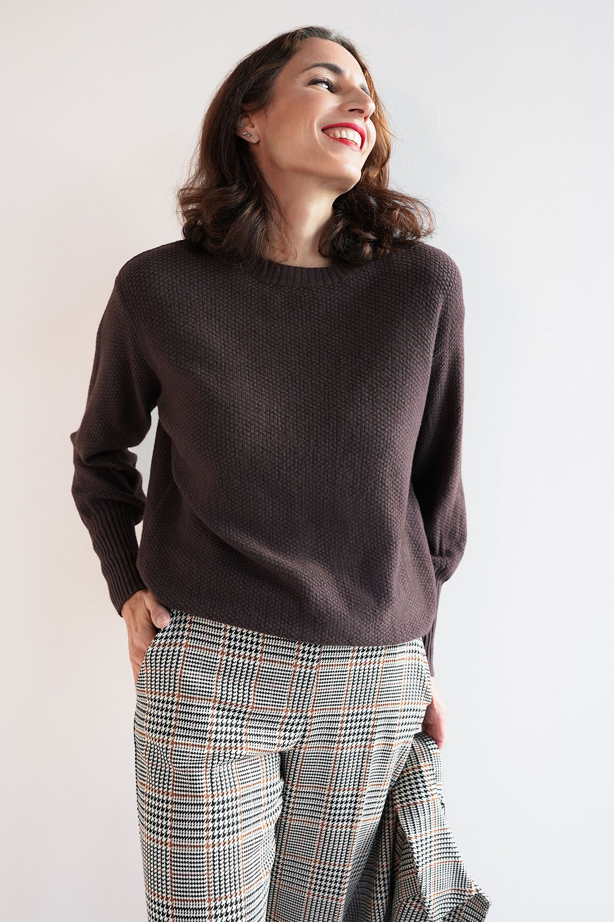 Pullover mit Ballonarm aus veganem Strick