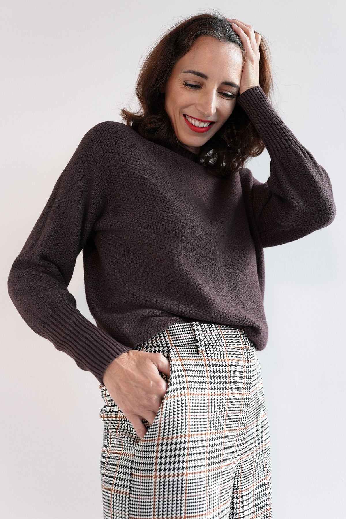 Pullover mit Ballonarm aus veganem Strick
