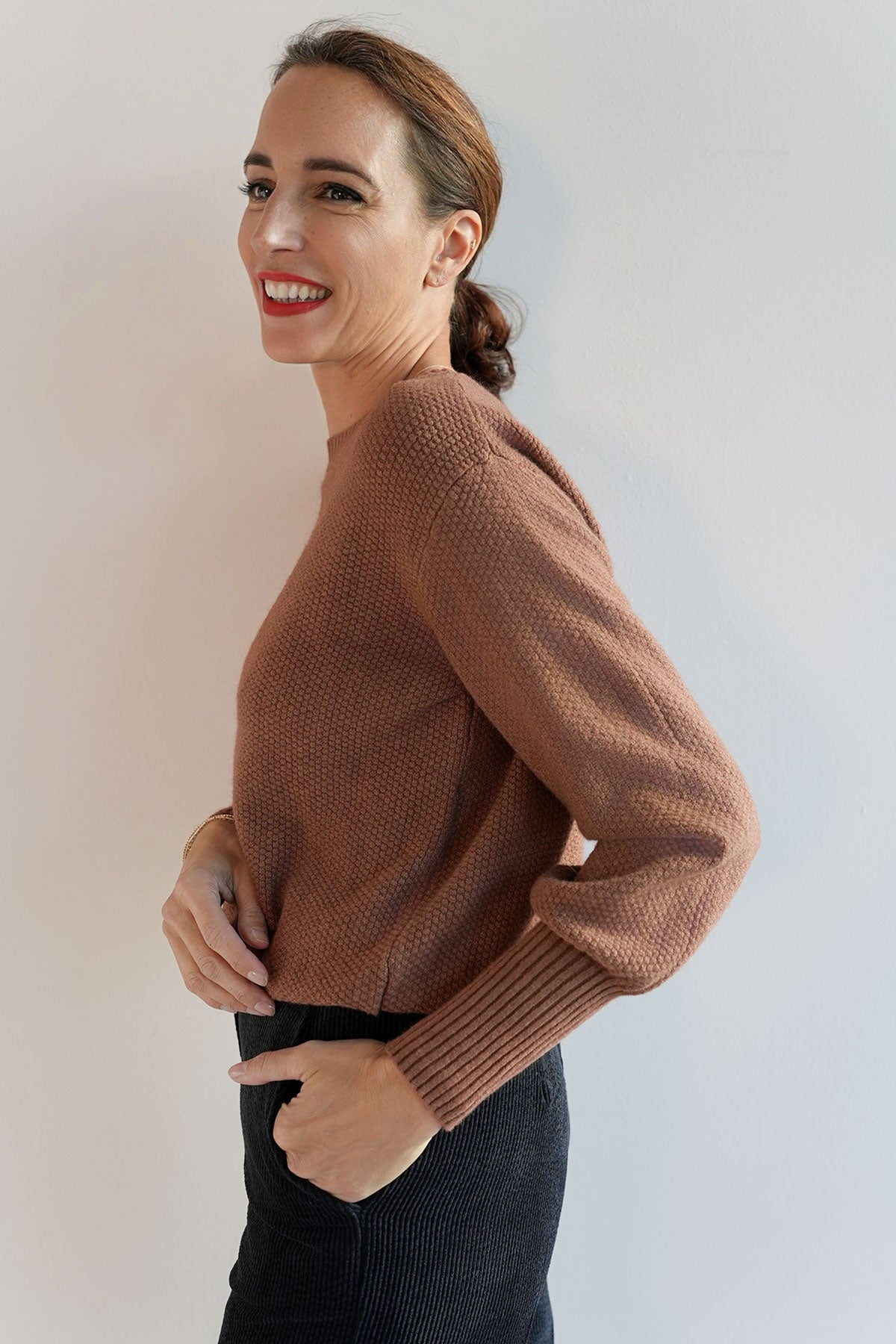 Pullover mit Ballonarm aus veganem Strick