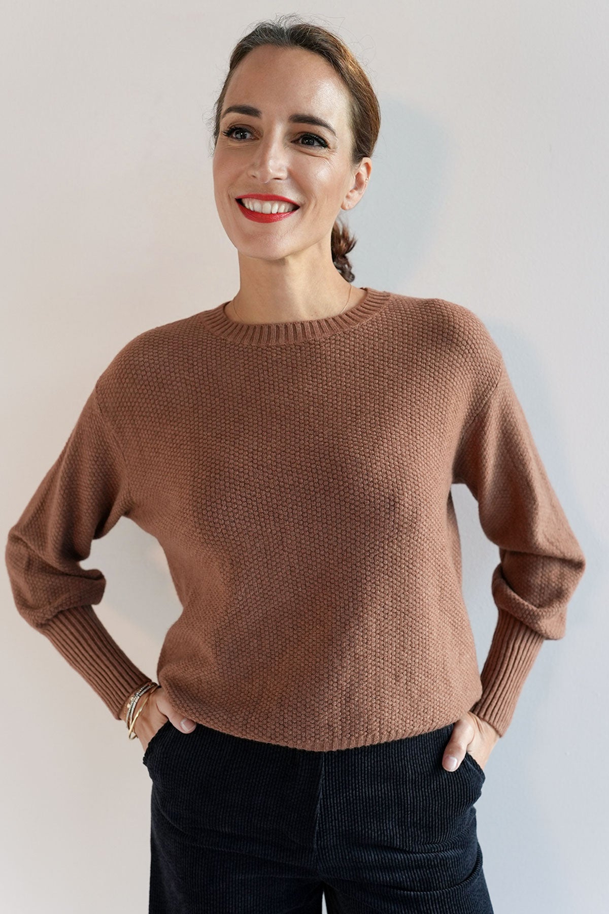 Pullover mit Ballonarm aus veganem Strick