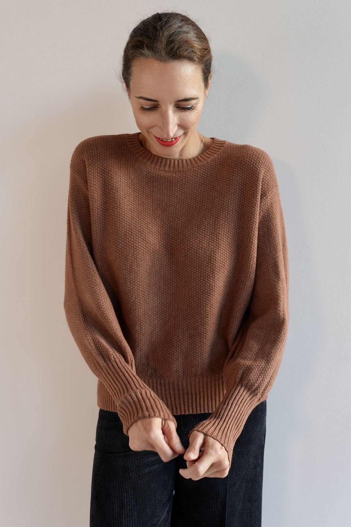 Pullover mit Ballonarm aus veganem Strick