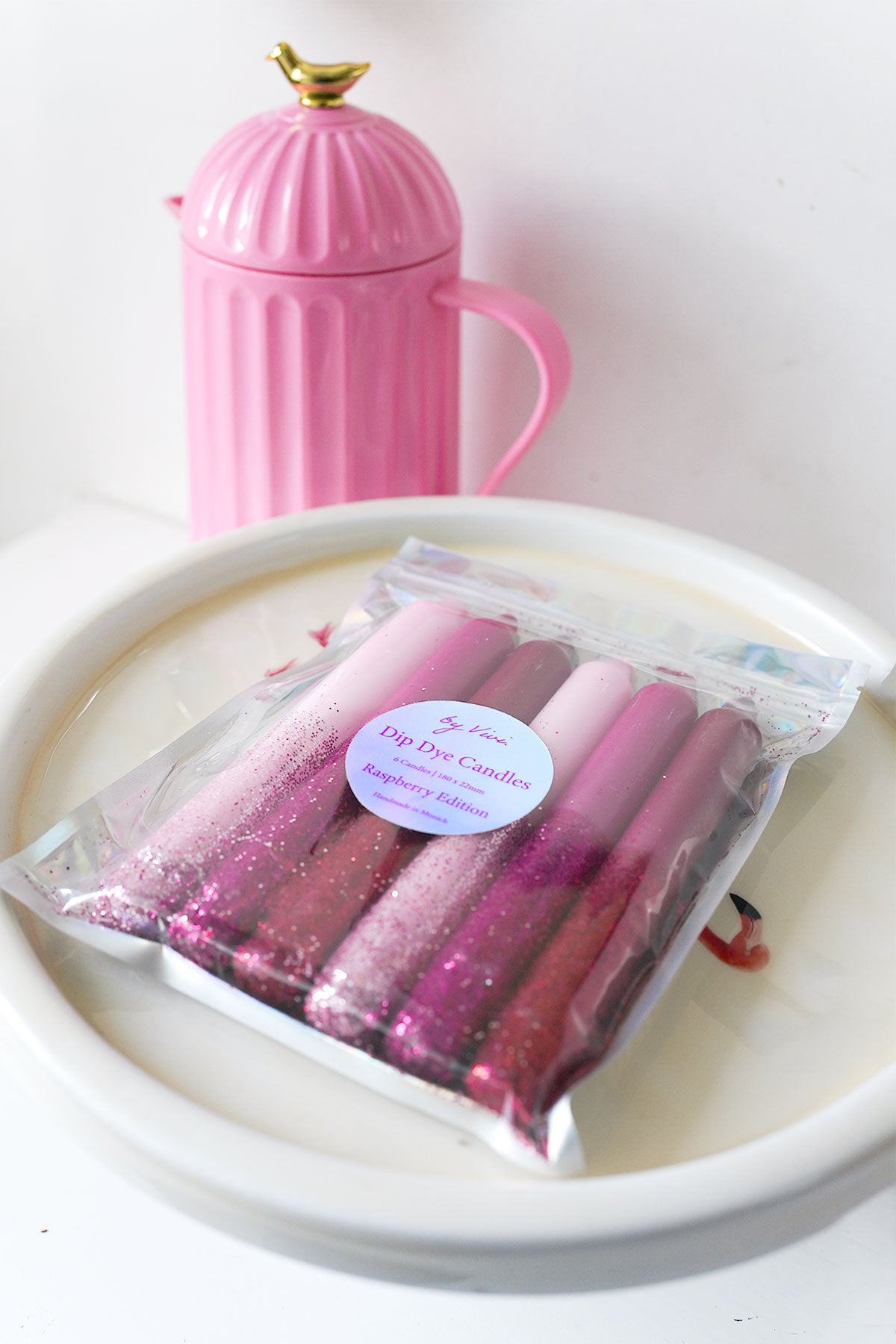 Kerzen Glitter Dip Dye Raspberry