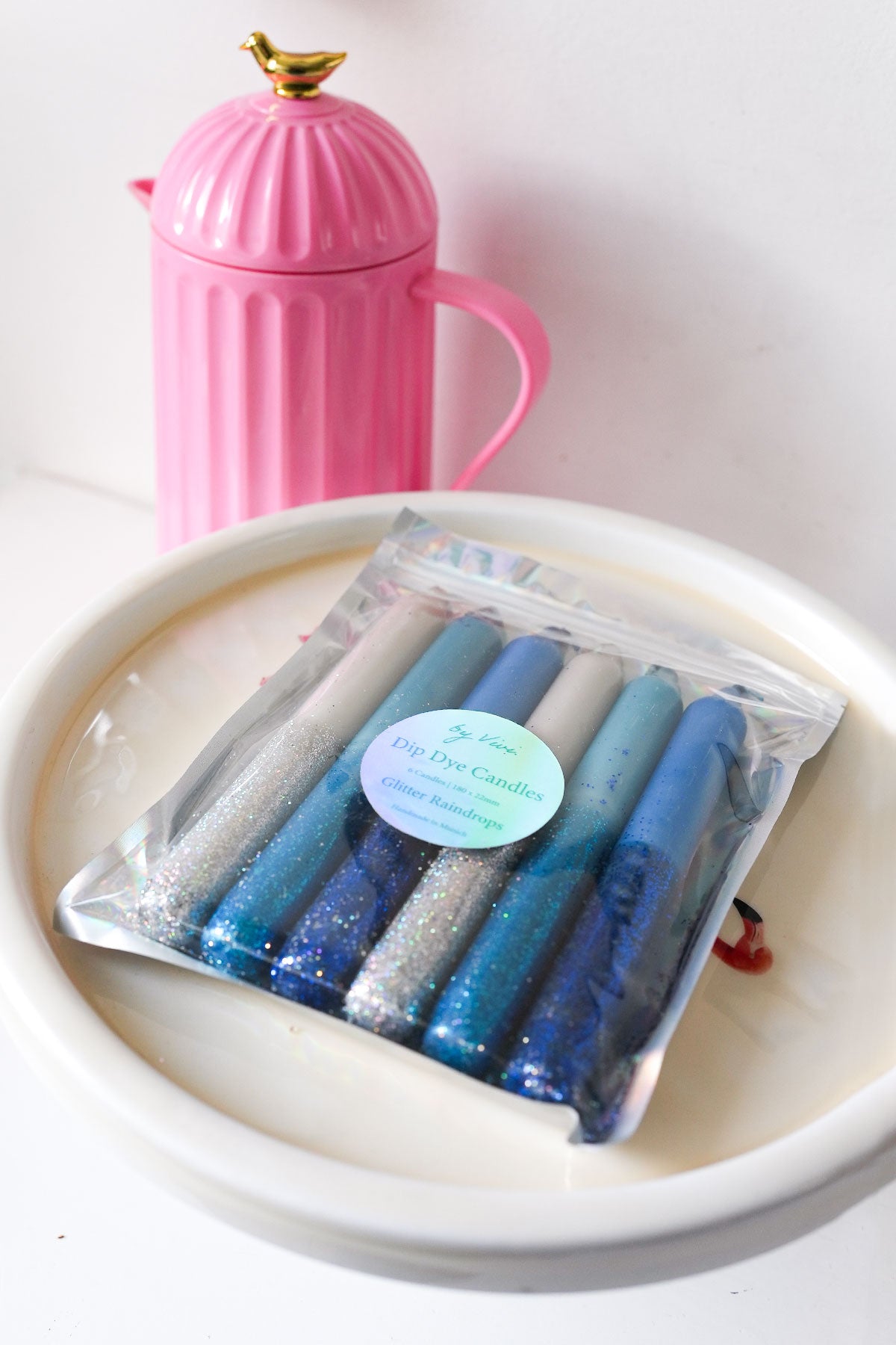 Kerzen Glitter Dip Dye Raindrops