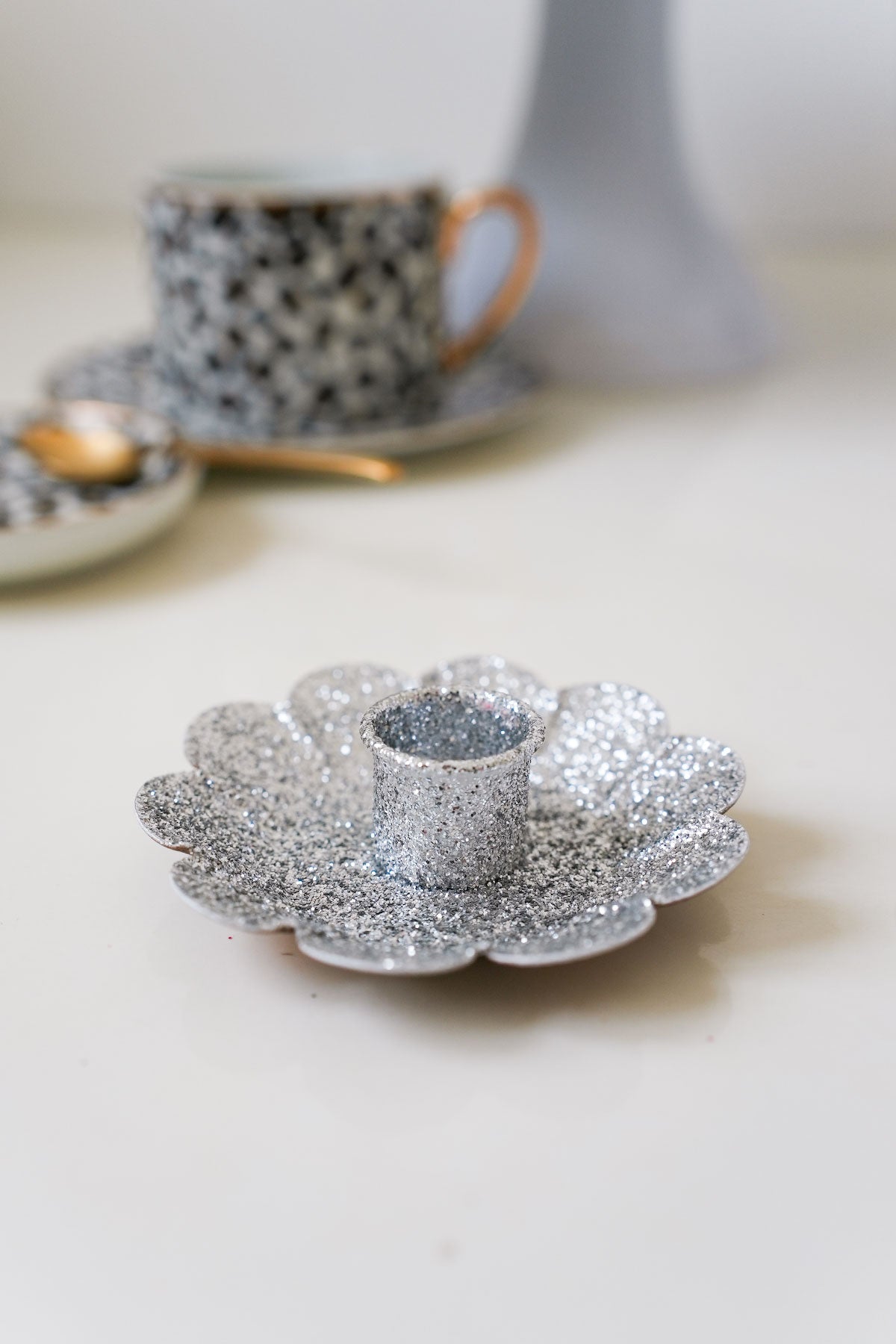 Kerzenhalter Flower Glitter Silber