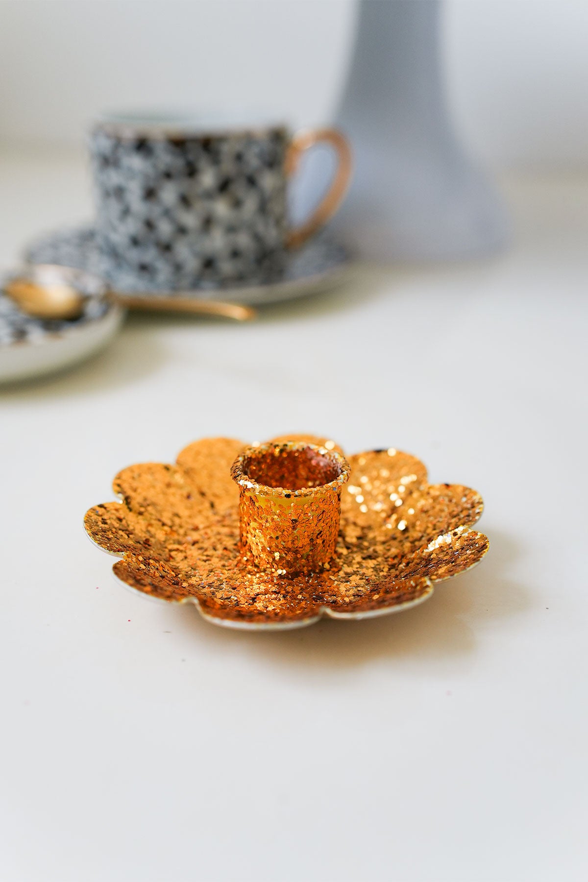Kerzenhalter Flower Glitter Gold