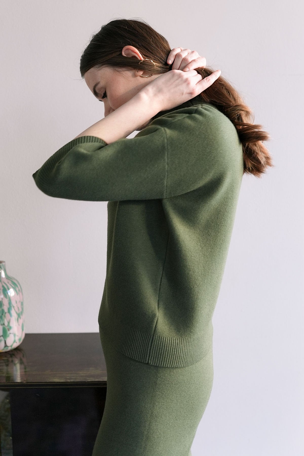 Mock-Neck Pullover aus Viskose-Knit Khaki