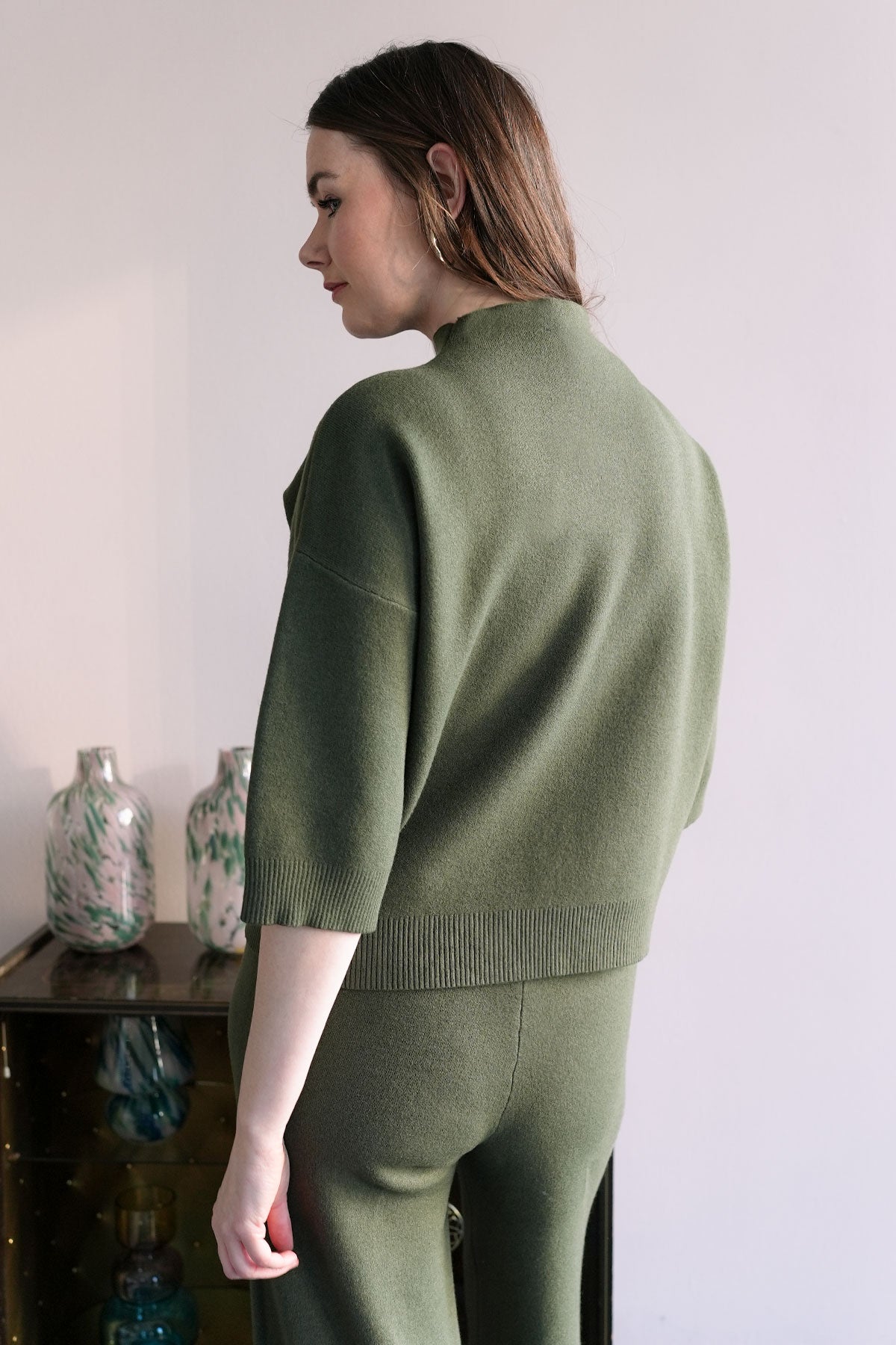 Mock-Neck Pullover aus Viskose-Knit Khaki