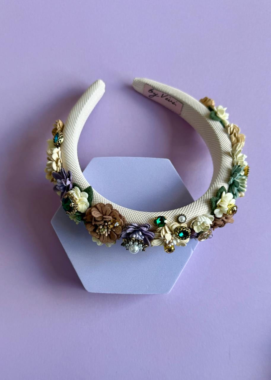 Haarreif mit Blumen &#39;Creme&#39;