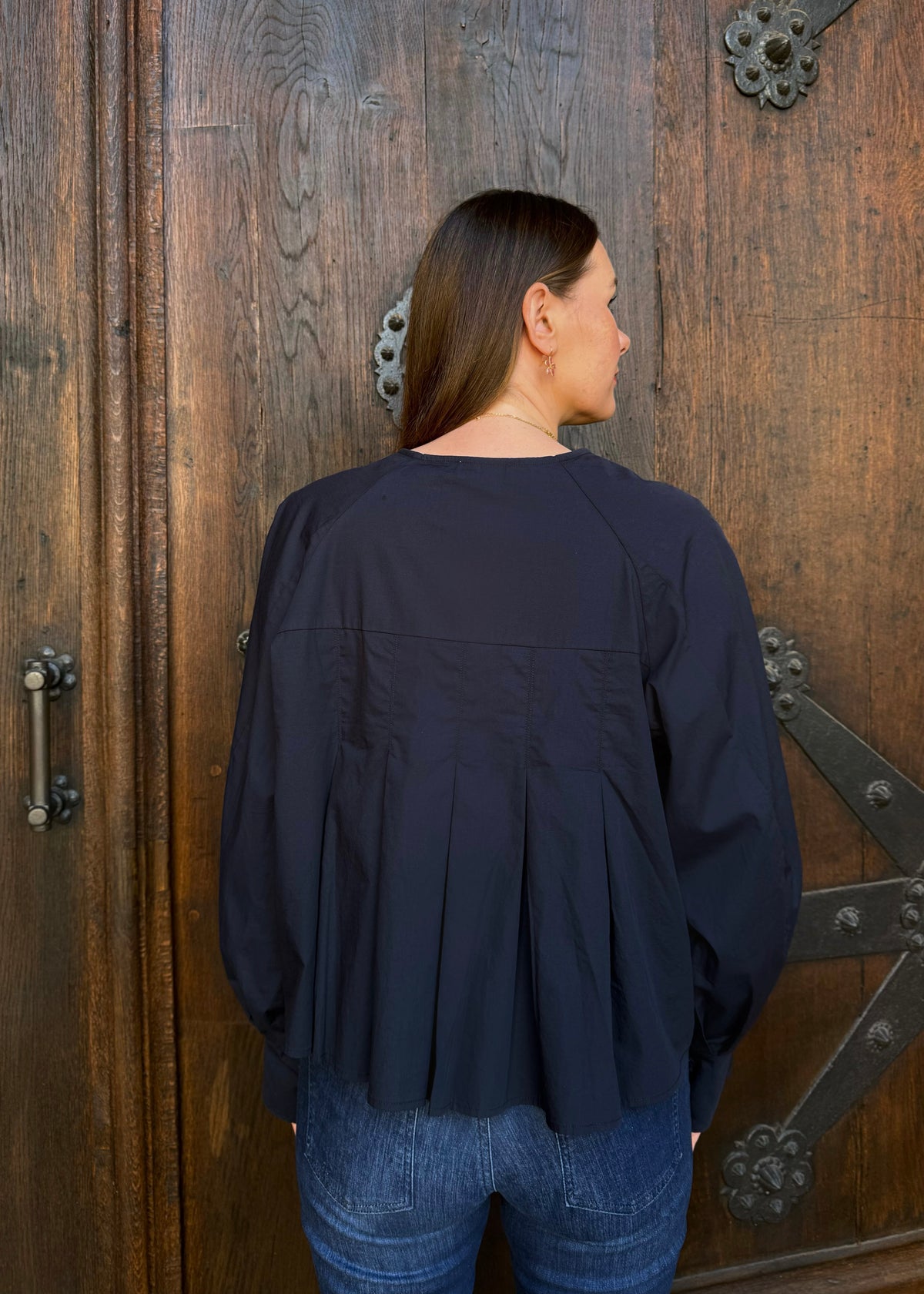 Bluse mit Volant &#39;Navy&#39;
