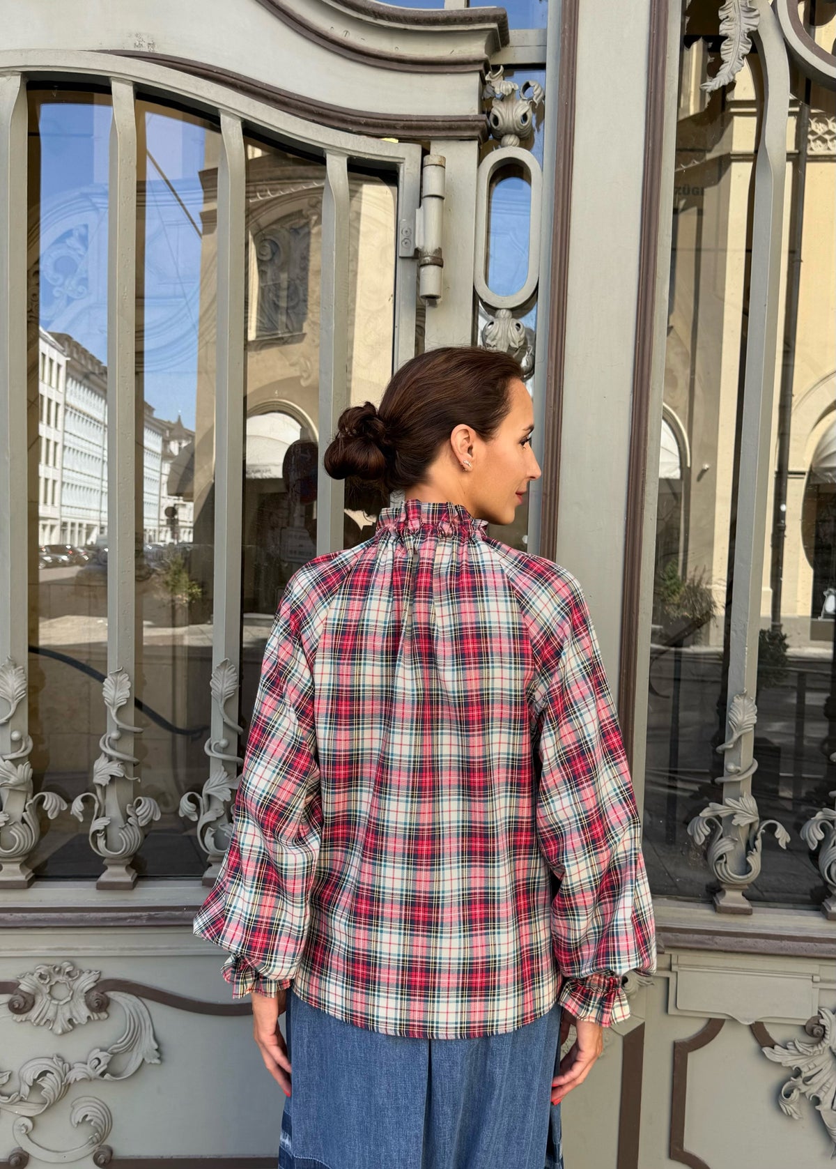 Bluse mit Samtschleife &#39;Tartan&#39;