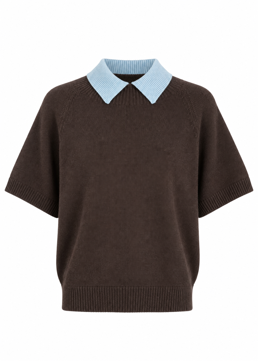 Rollkragenpullover Kurzarm 'Braun-Blau'