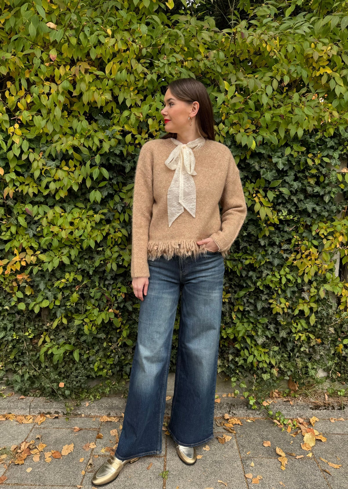 Elegante Tüllbluse mit Schleife &#39;Creme&#39;