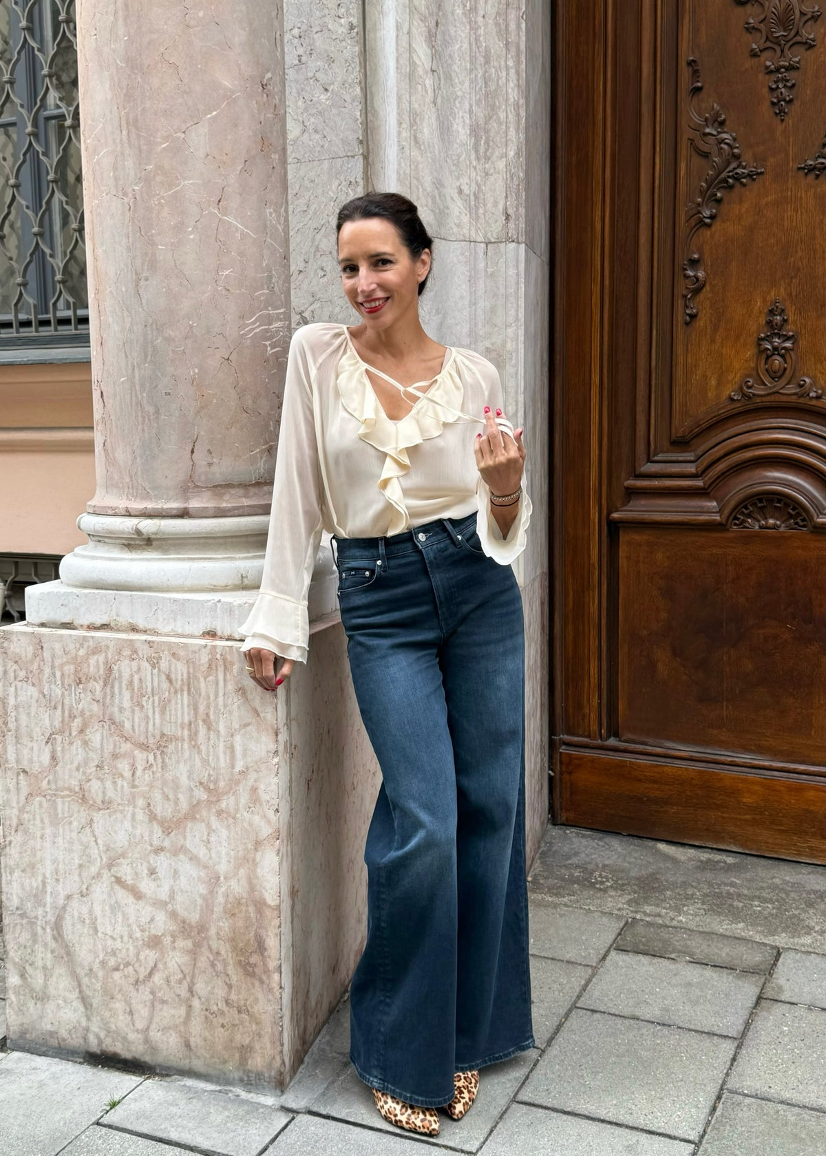 Chiffon Bluse mit Volant &#39;Vanille&#39;