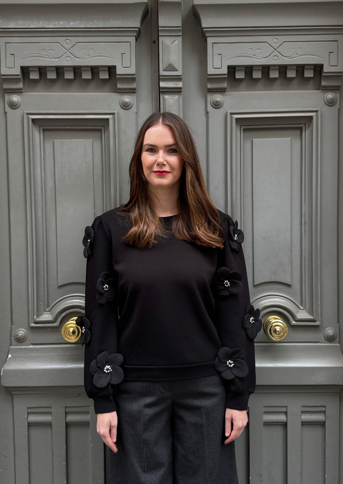 Sweatshirt mit Chiffon-Blumen