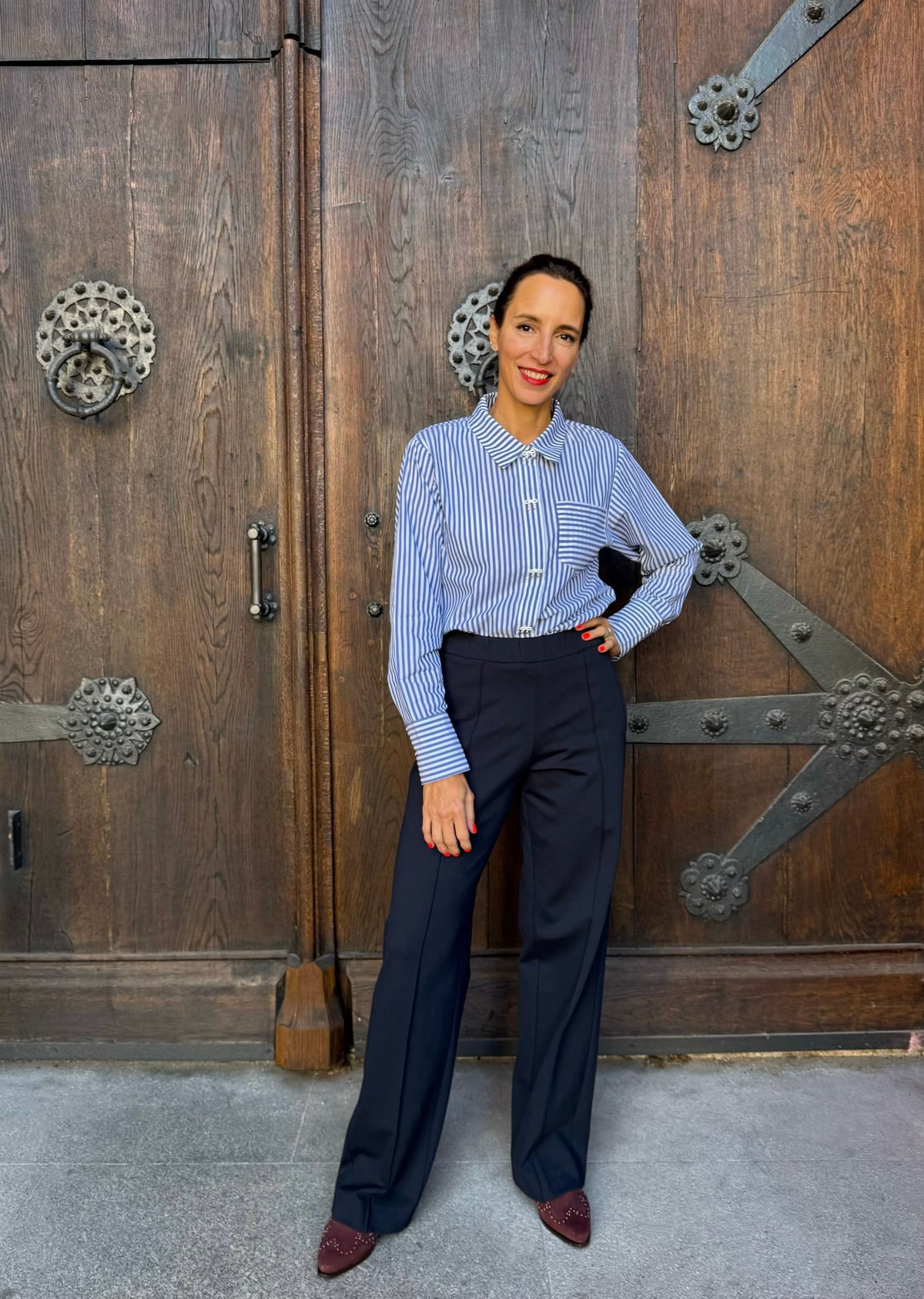 Hose mit Bundfalte &#39;Navy&#39;