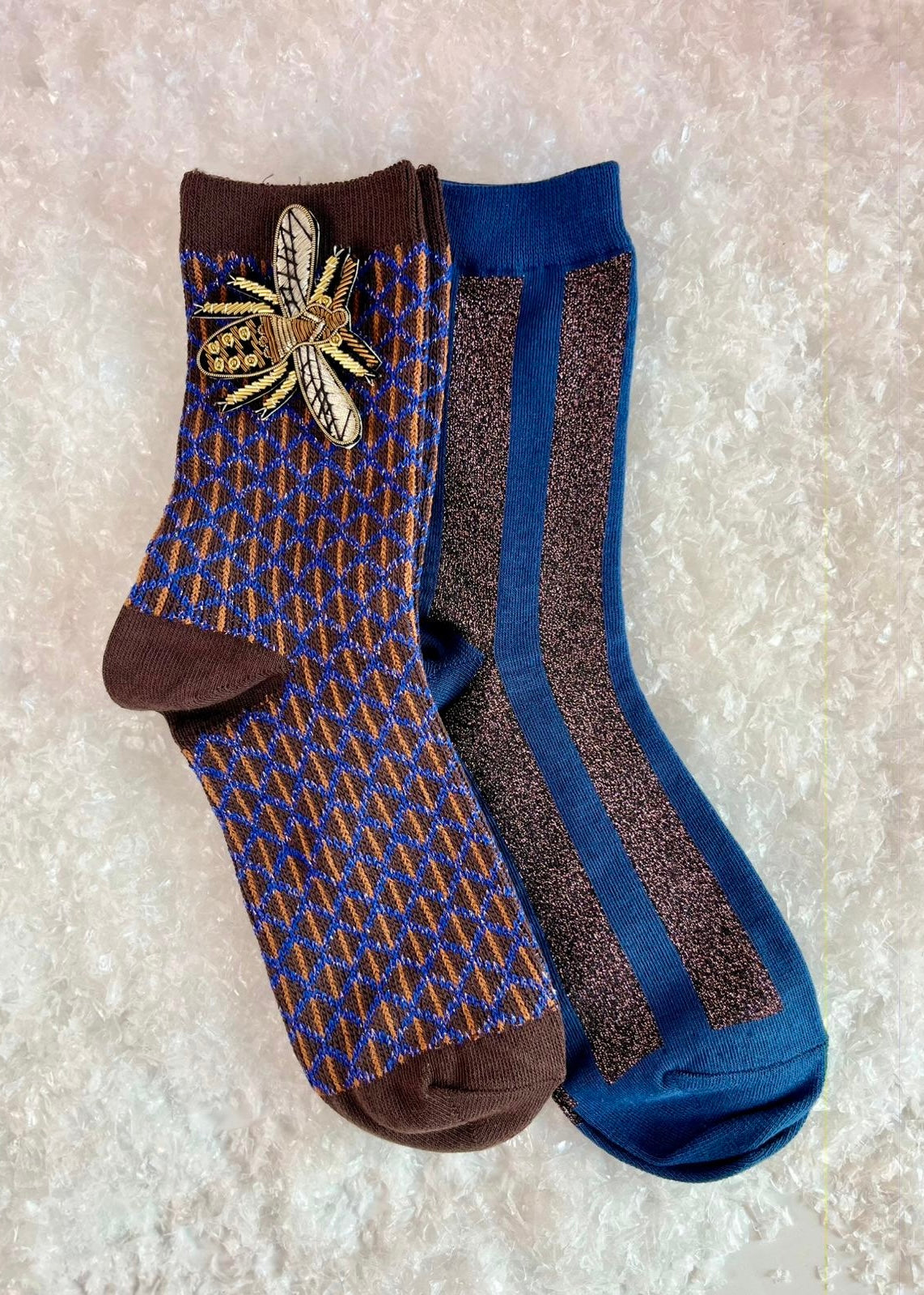 2er-Set Socken 'Fliege' Braun-Lila