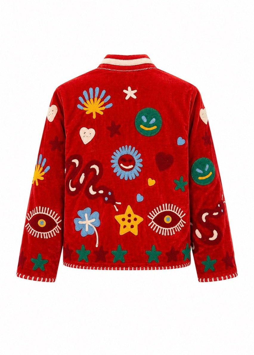 Bohojacke aus Samt 'Rot'