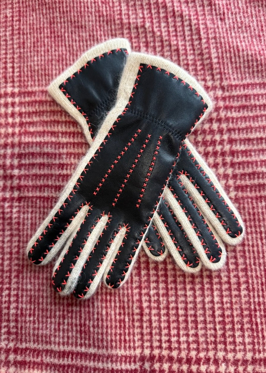 Handschuhe mit Leder 'Beige-Schwarz'