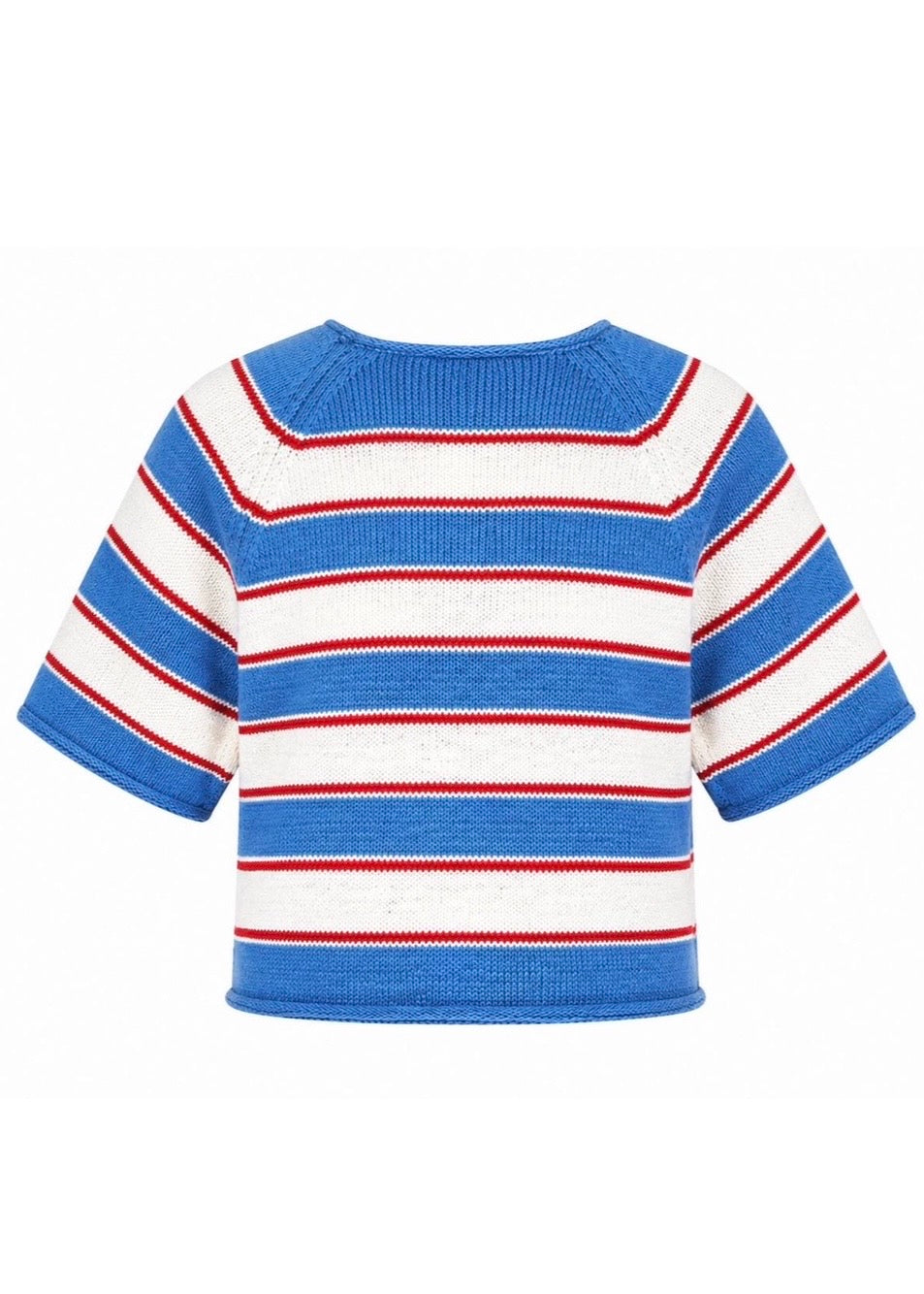 Kurzarm Strickpullover 'Blau-Rot'