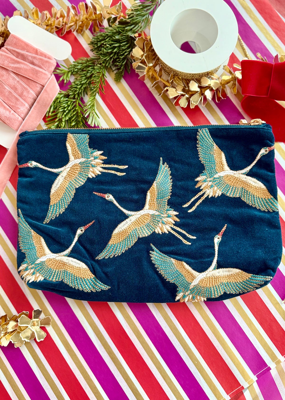 Kosmetik Clutch Samt 'Kraniche'