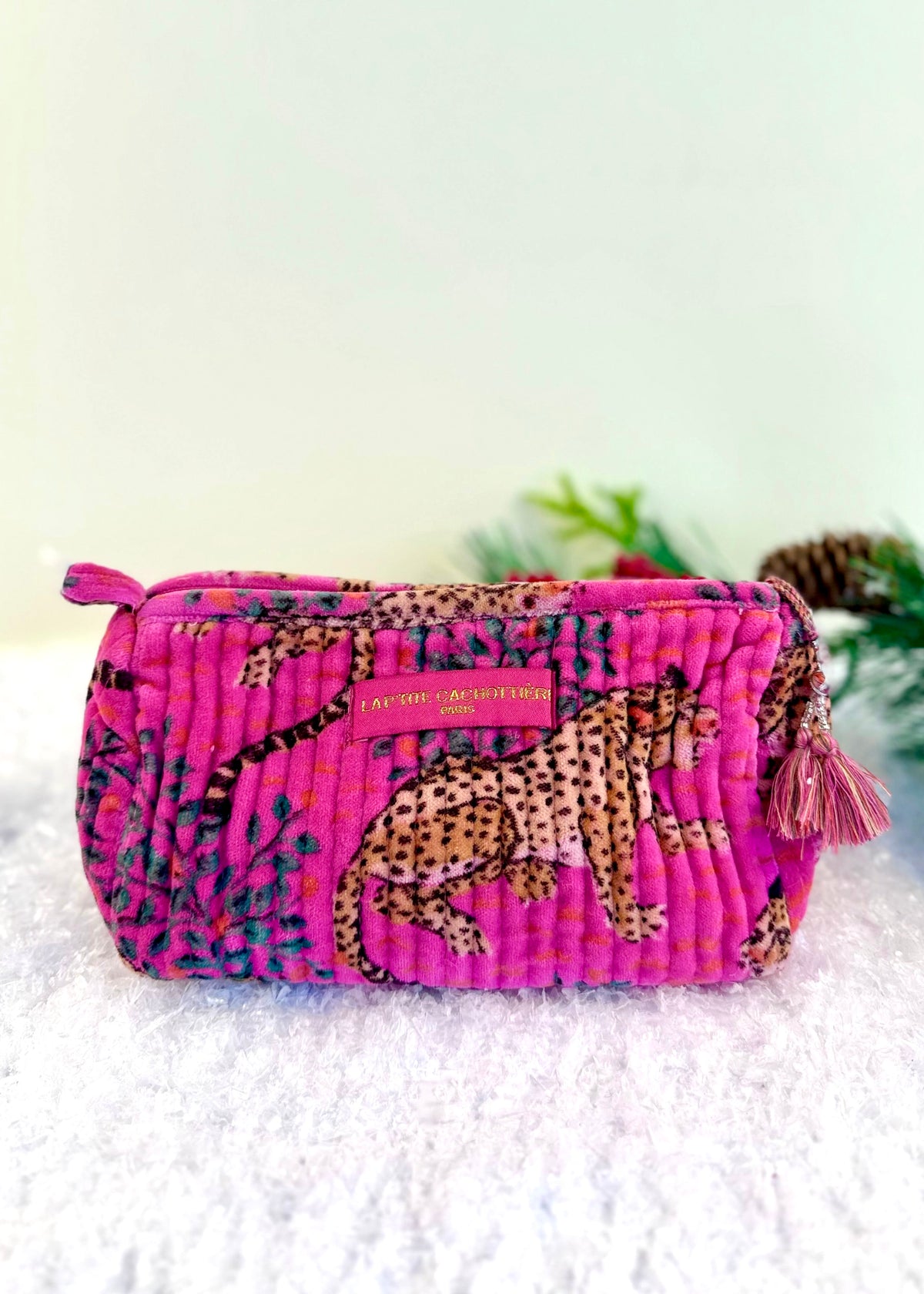 Kosmetik Tasche M gesteppt 'Leo-Samt'