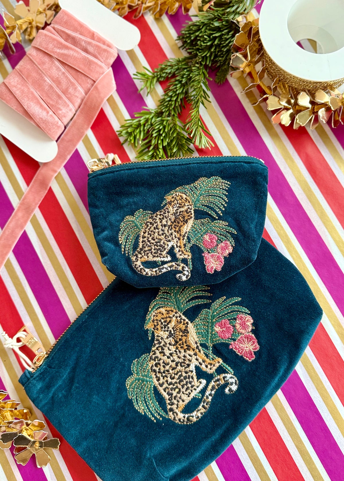 Kosmetik Clutch Samt 'Leopard'